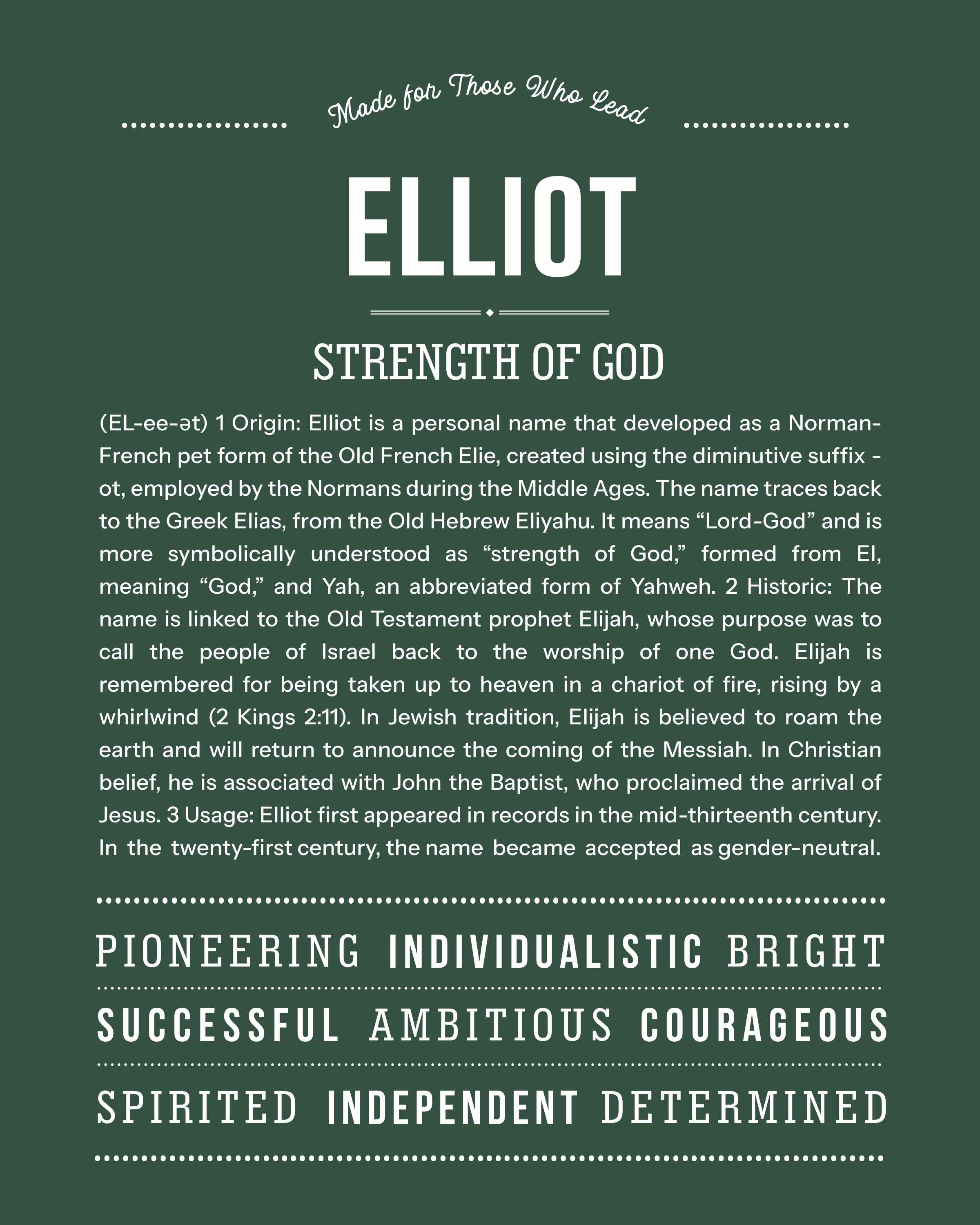 Elliot | Personalised Name Meaning Print – Custom Name Art Gift