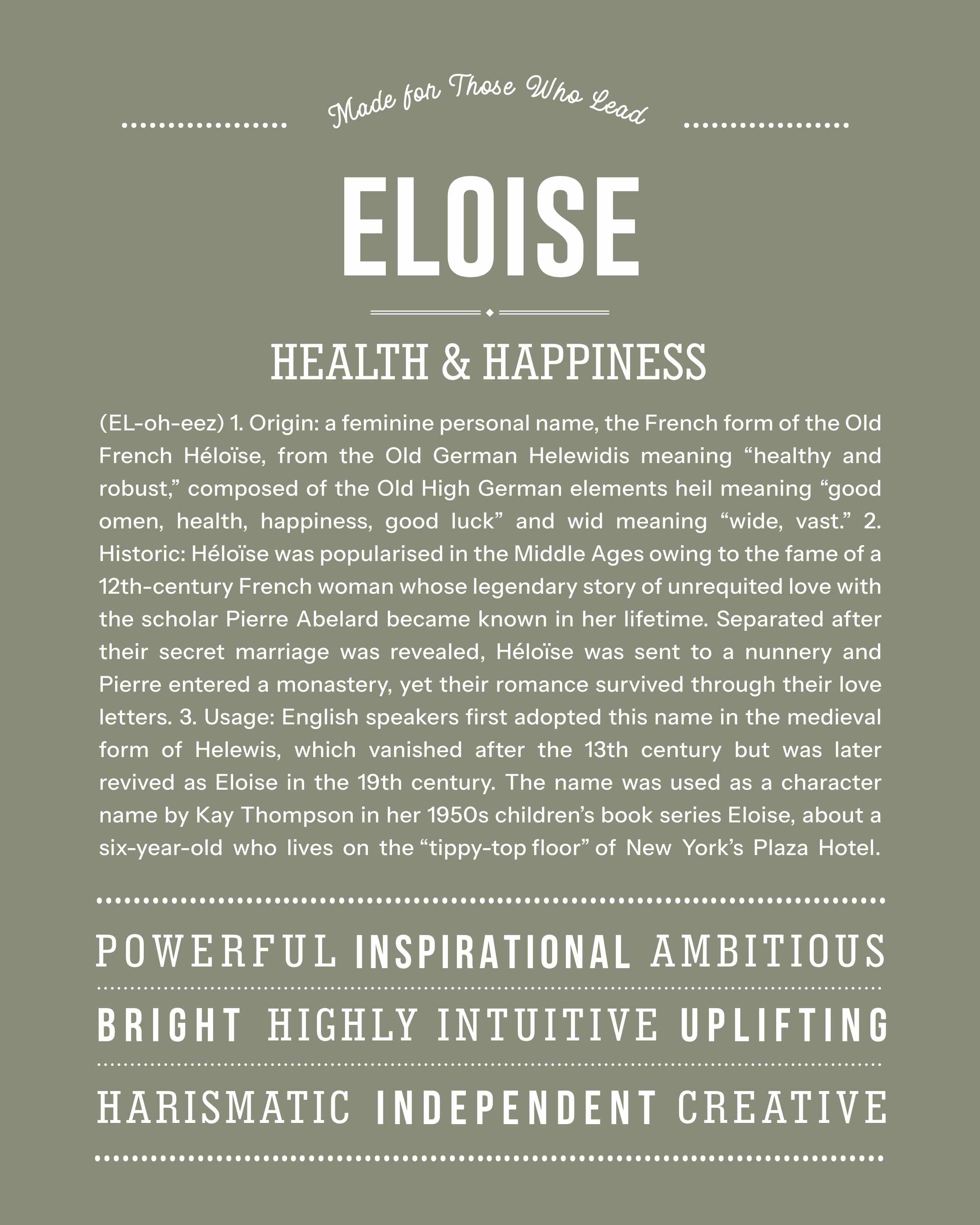 Eloise | Personalised Name Meaning Print – Custom Name Art Gift