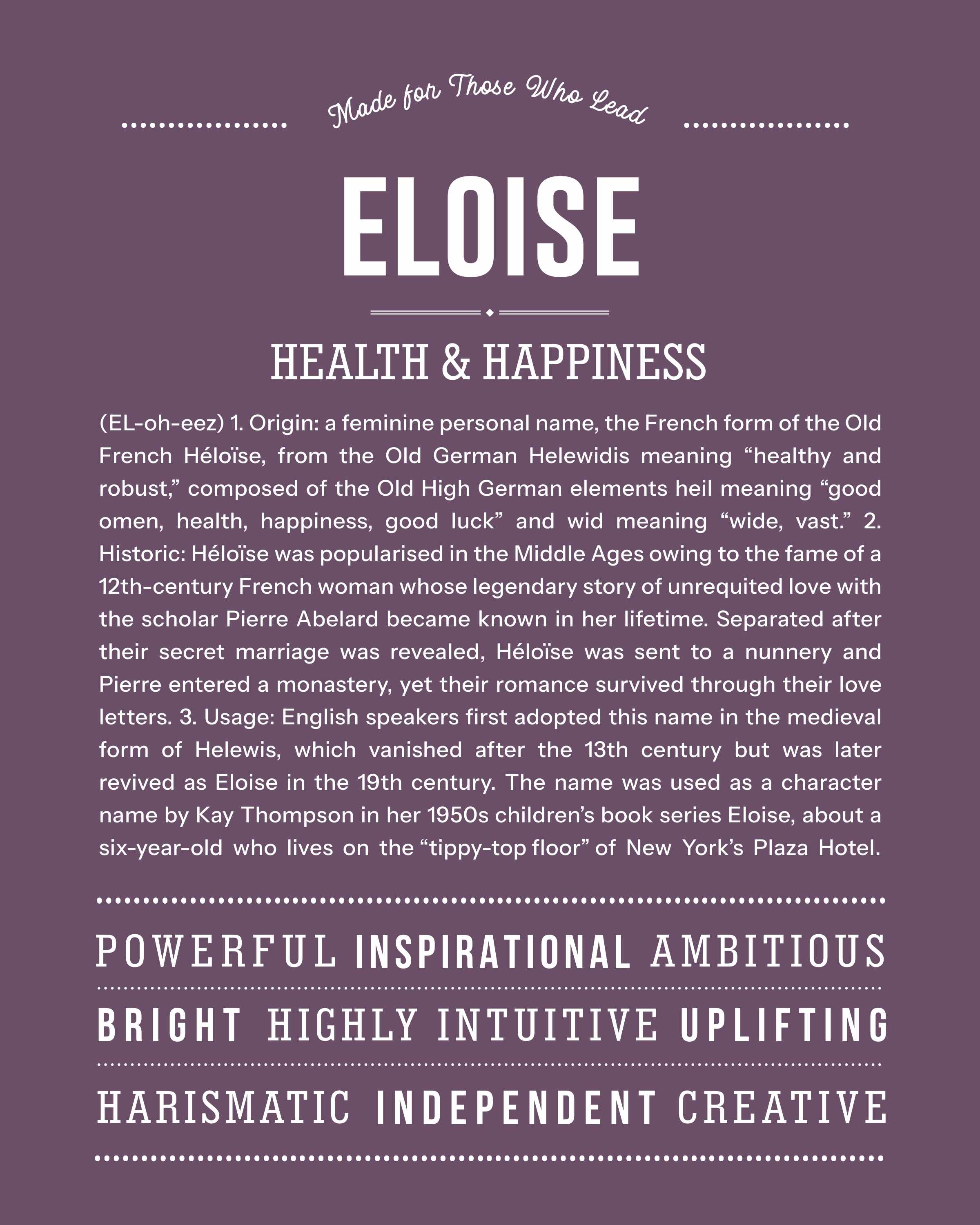Eloise | Personalised Name Meaning Print – Custom Name Art Gift