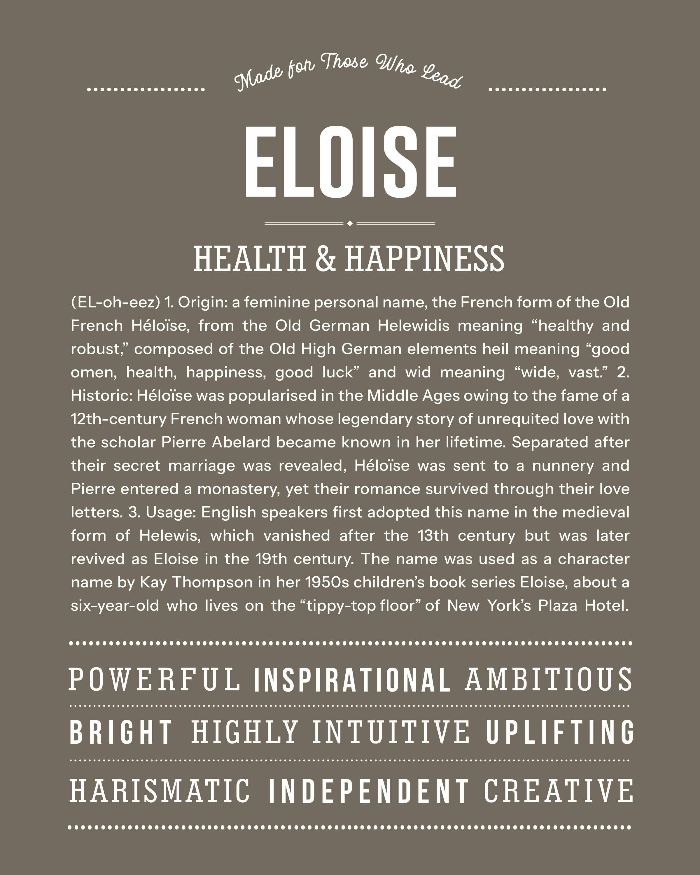 Eloise | Personalised Name Meaning Print – Custom Name Art Gift