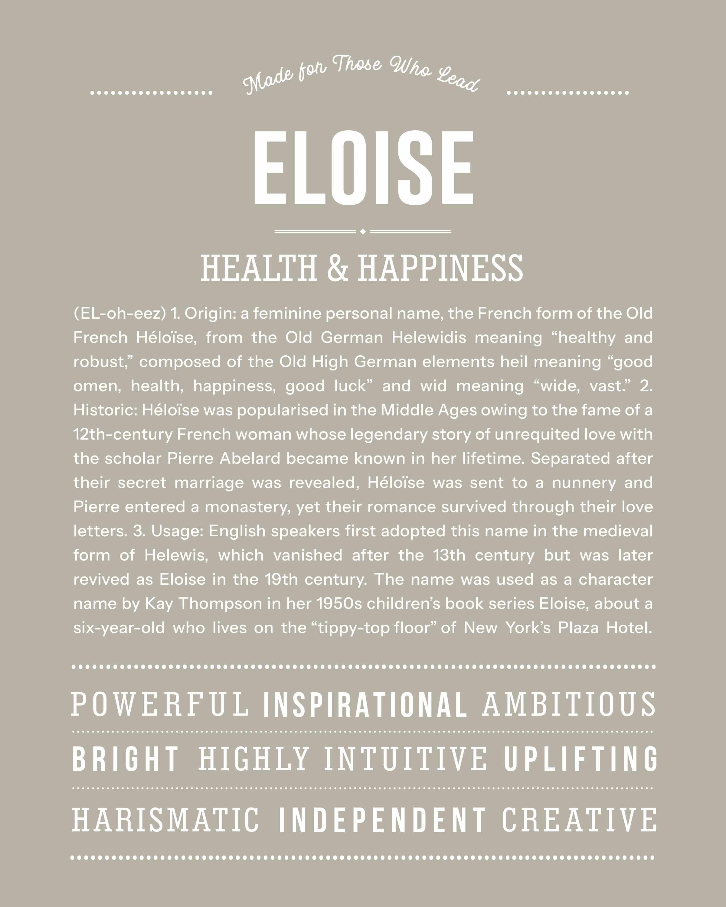 Eloise | Personalised Name Meaning Print – Custom Name Art Gift