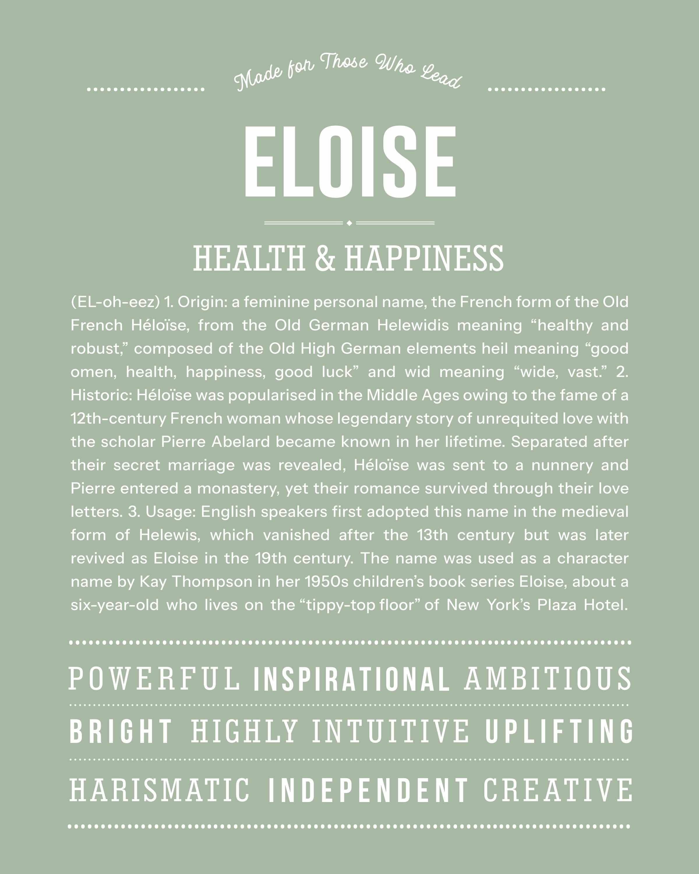 Eloise | Personalised Name Meaning Print – Custom Name Art Gift