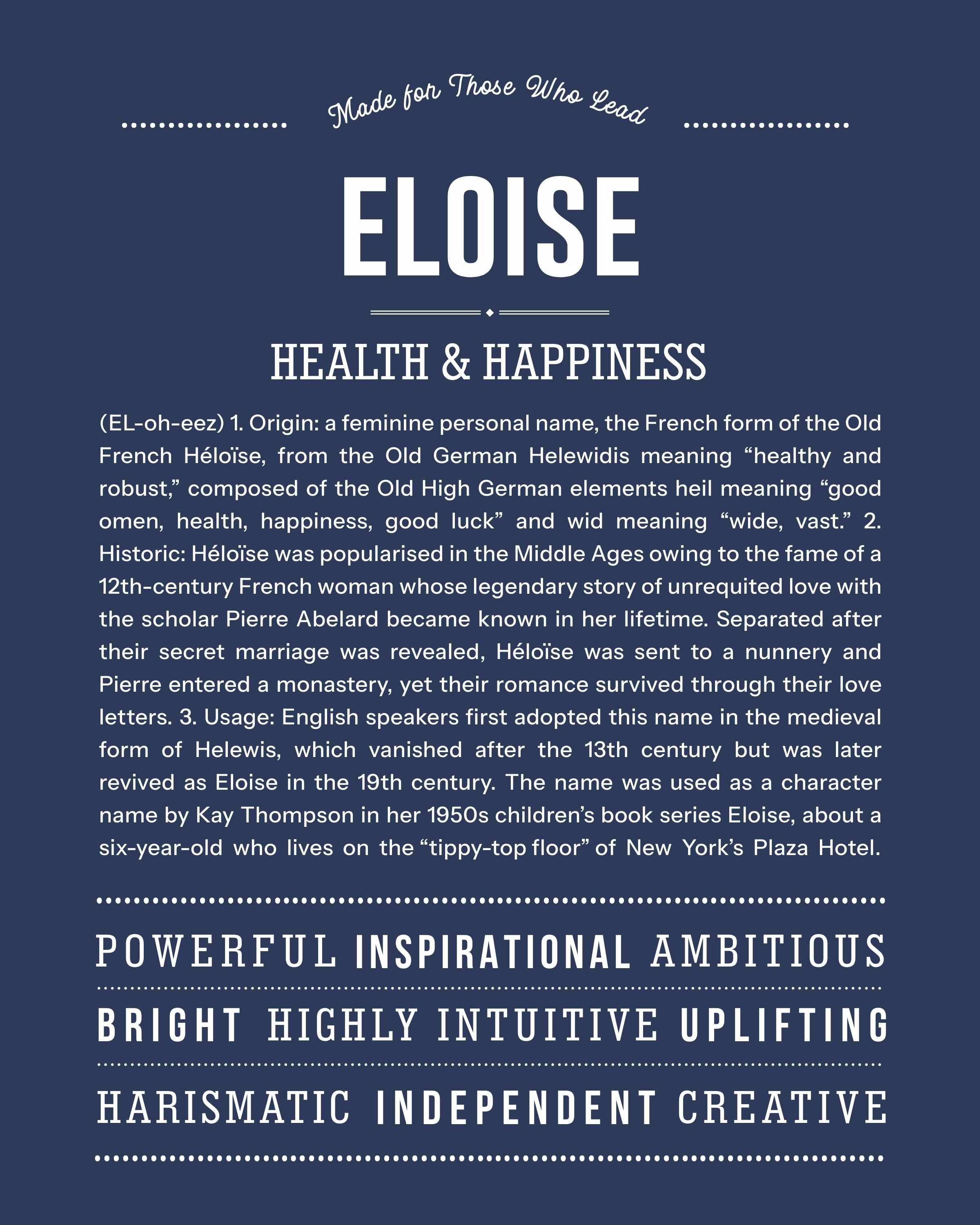 Eloise | Personalised Name Meaning Print – Custom Name Art Gift