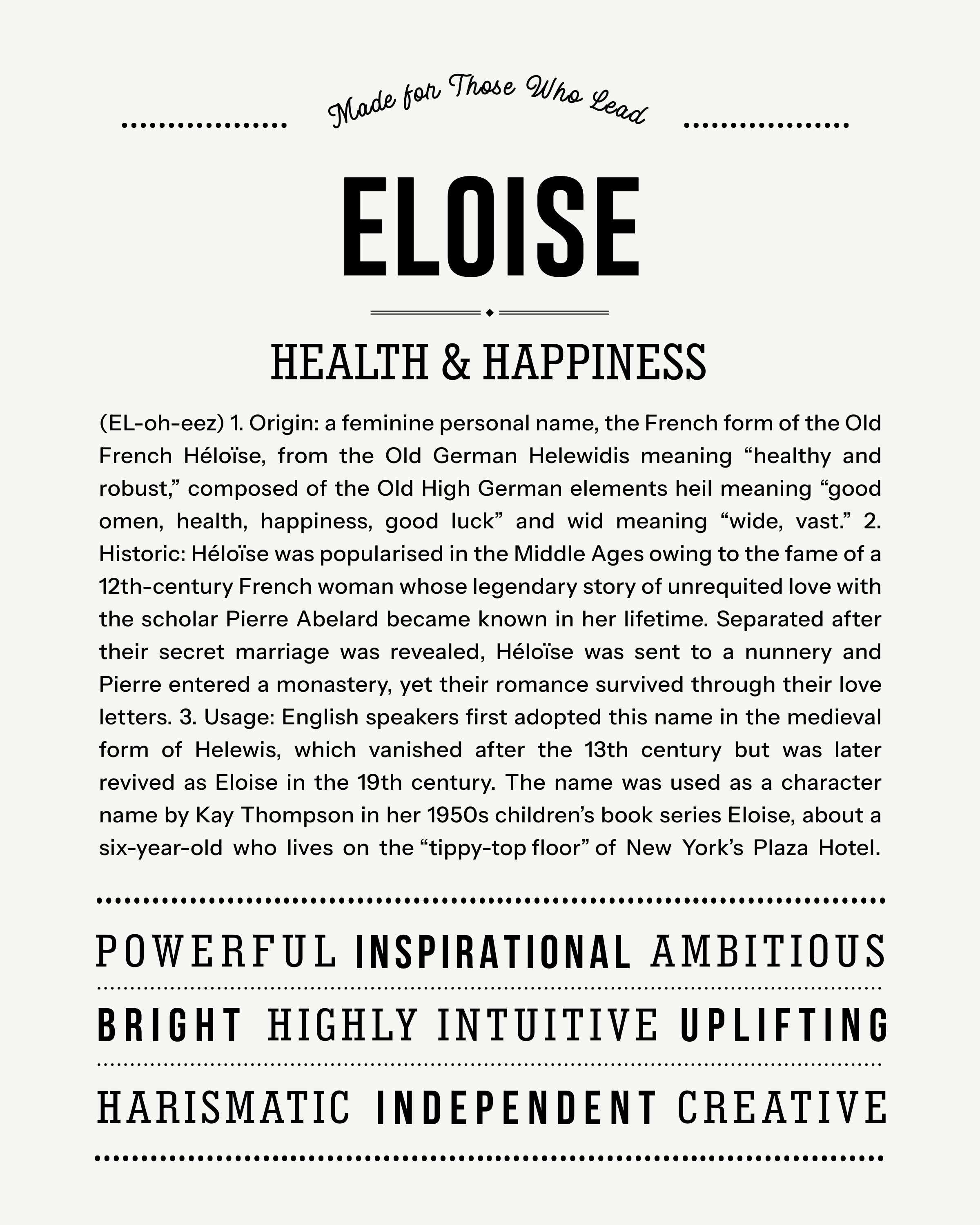 Eloise | Personalised Name Meaning Print – Custom Name Art Gift