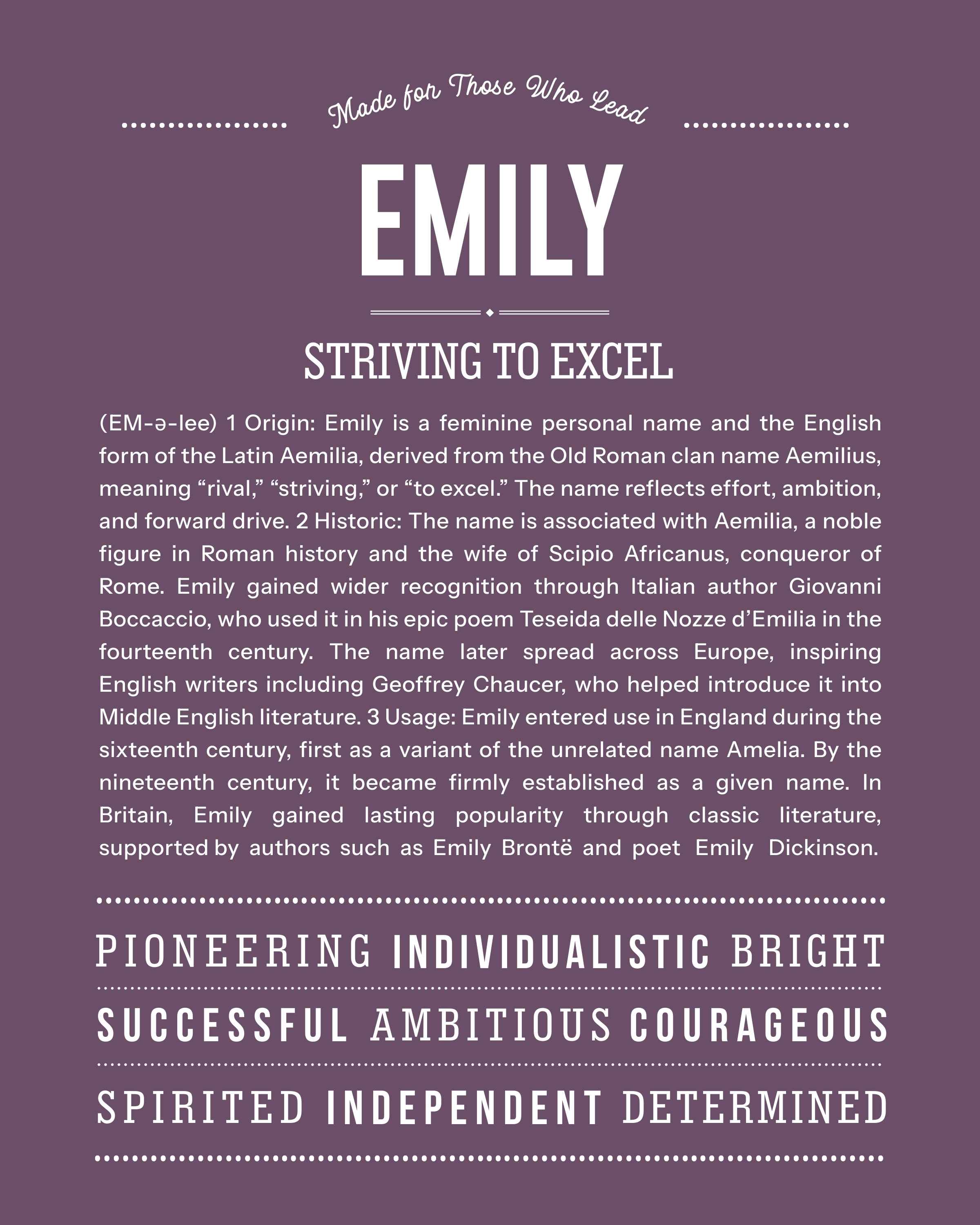 Emily | Personalised Name Meaning Print – Custom Name Art Gift