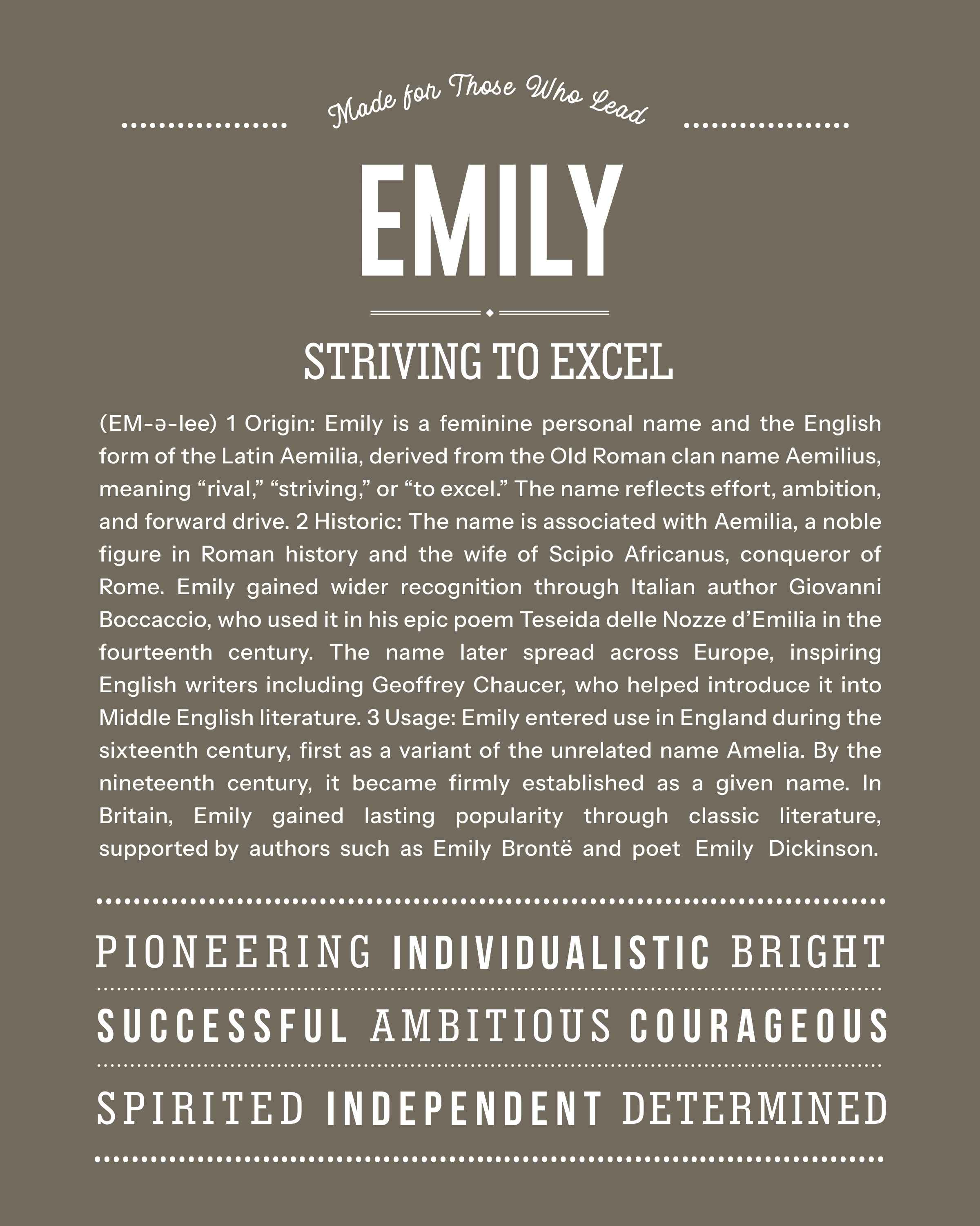 Emily | Personalised Name Meaning Print – Custom Name Art Gift