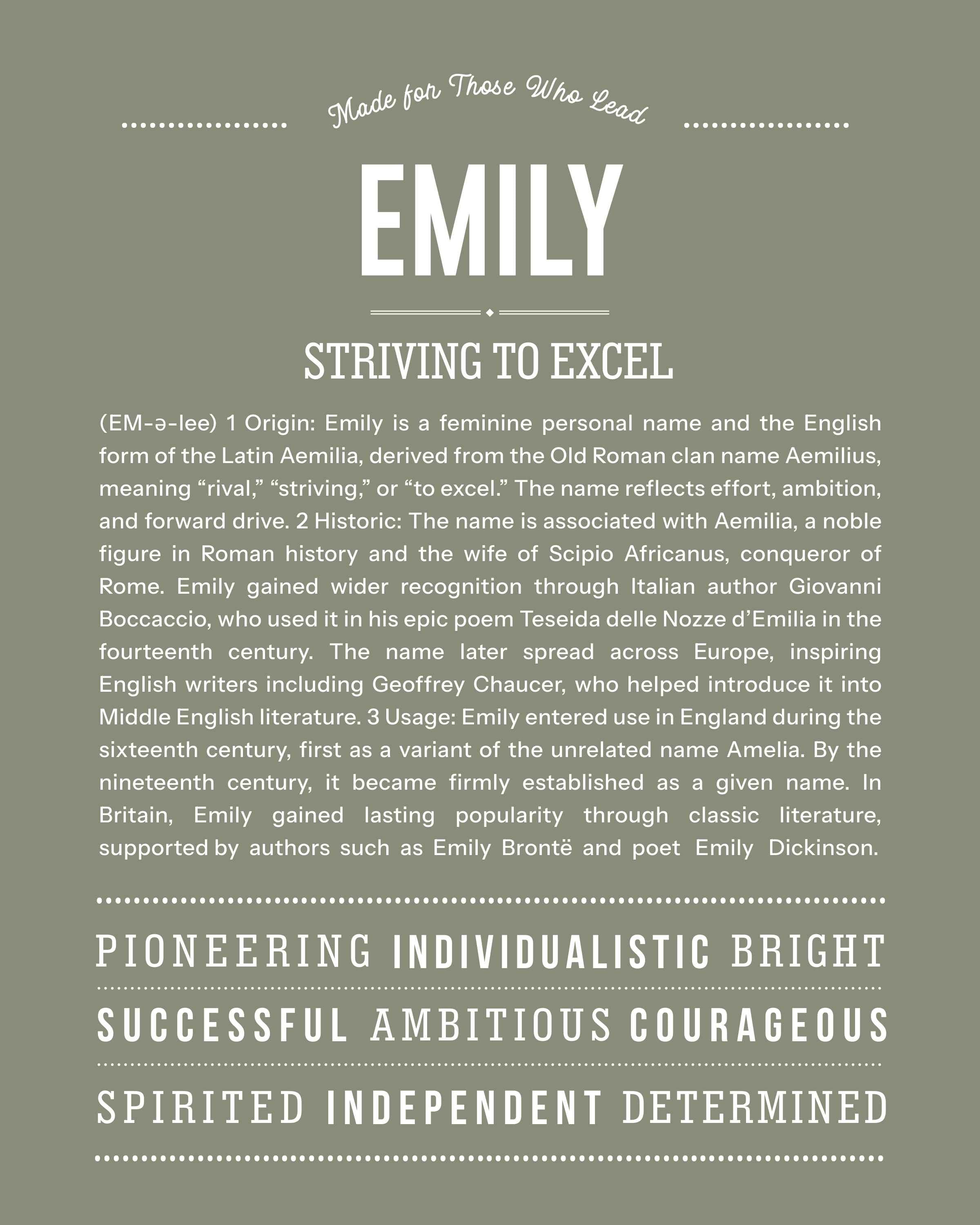 Emily | Personalised Name Meaning Print – Custom Name Art Gift