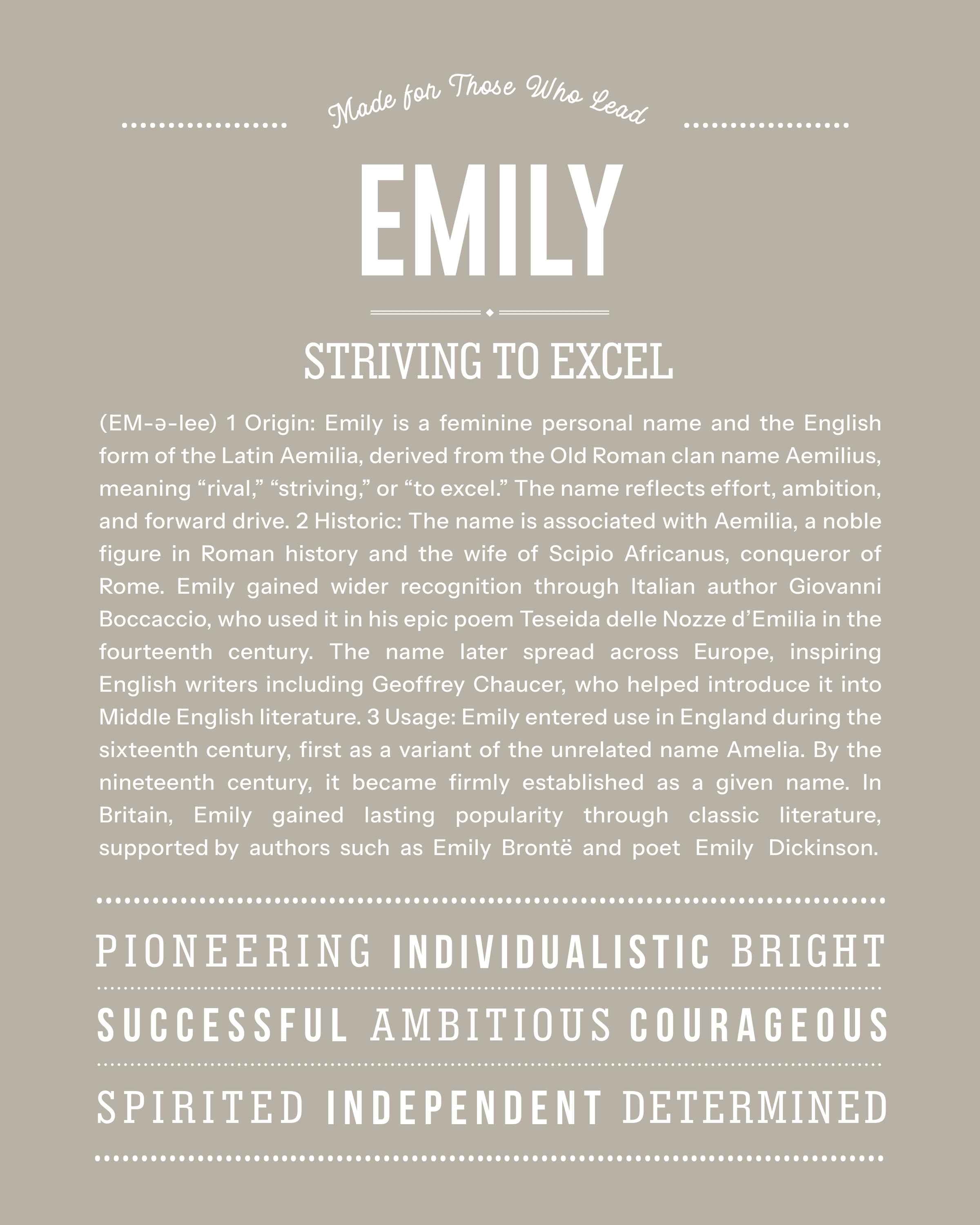 Emily | Personalised Name Meaning Print – Custom Name Art Gift