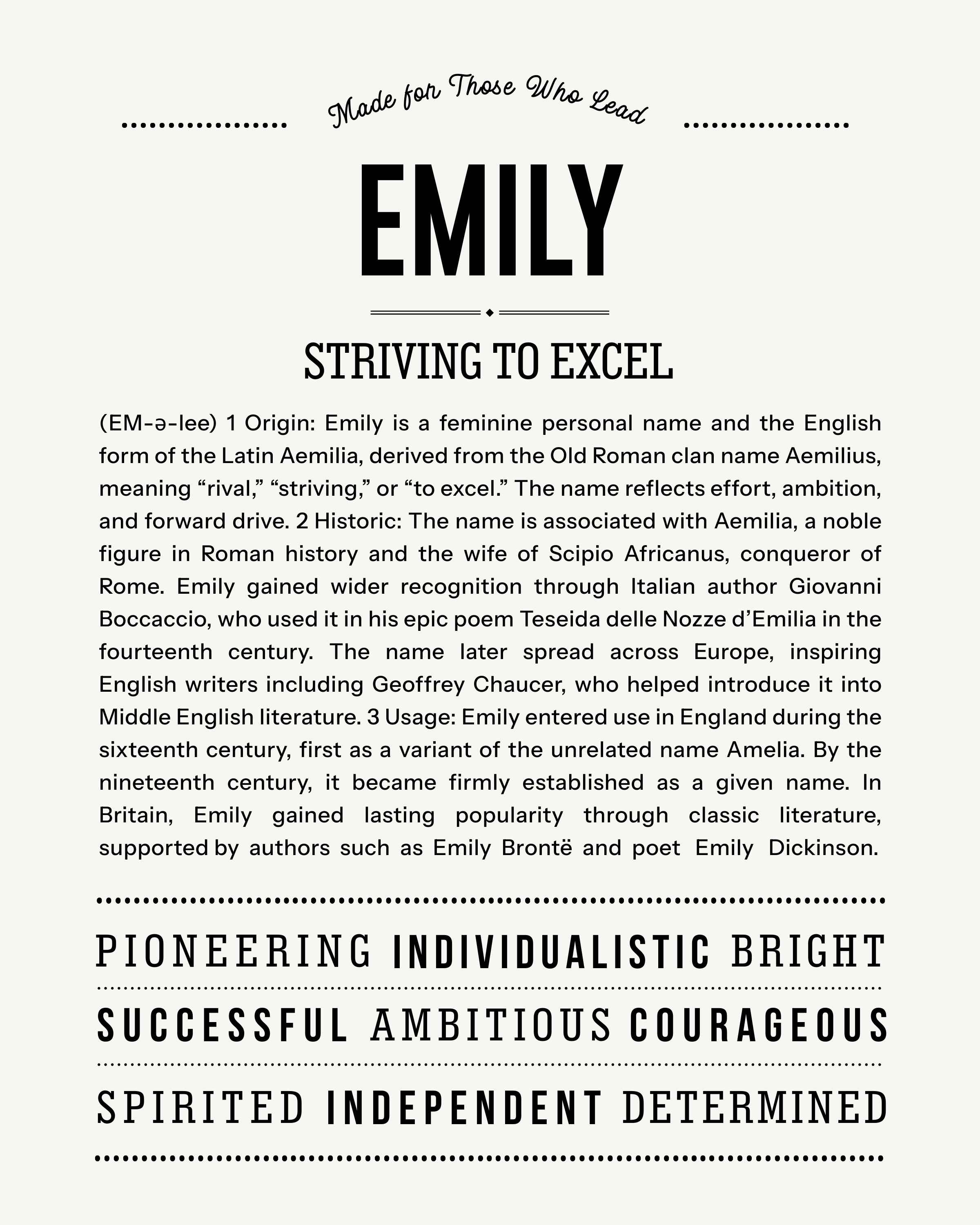 Emily | Personalised Name Meaning Print – Custom Name Art Gift