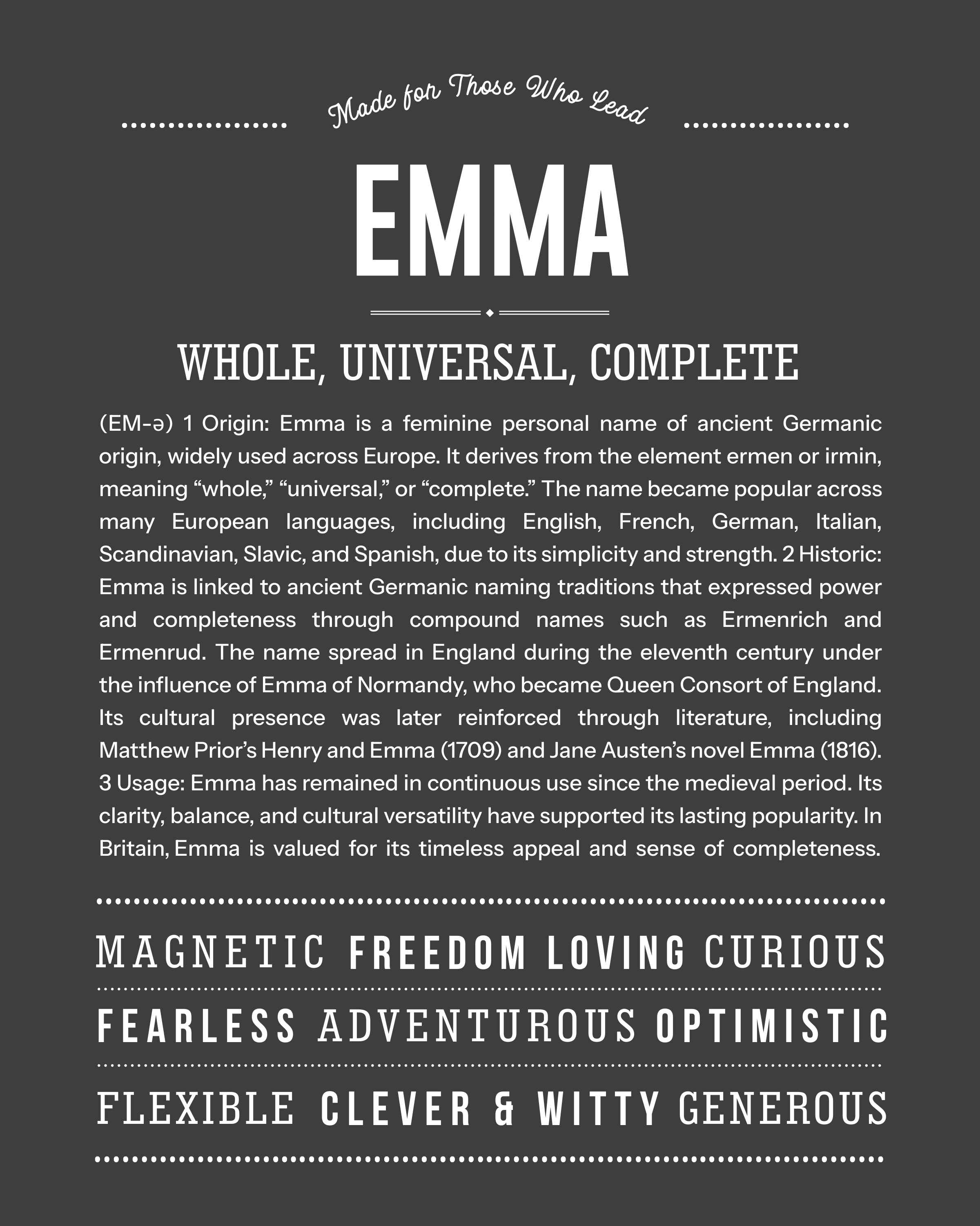 Emma | Personalised Name Meaning Print – Custom Name Art Gift