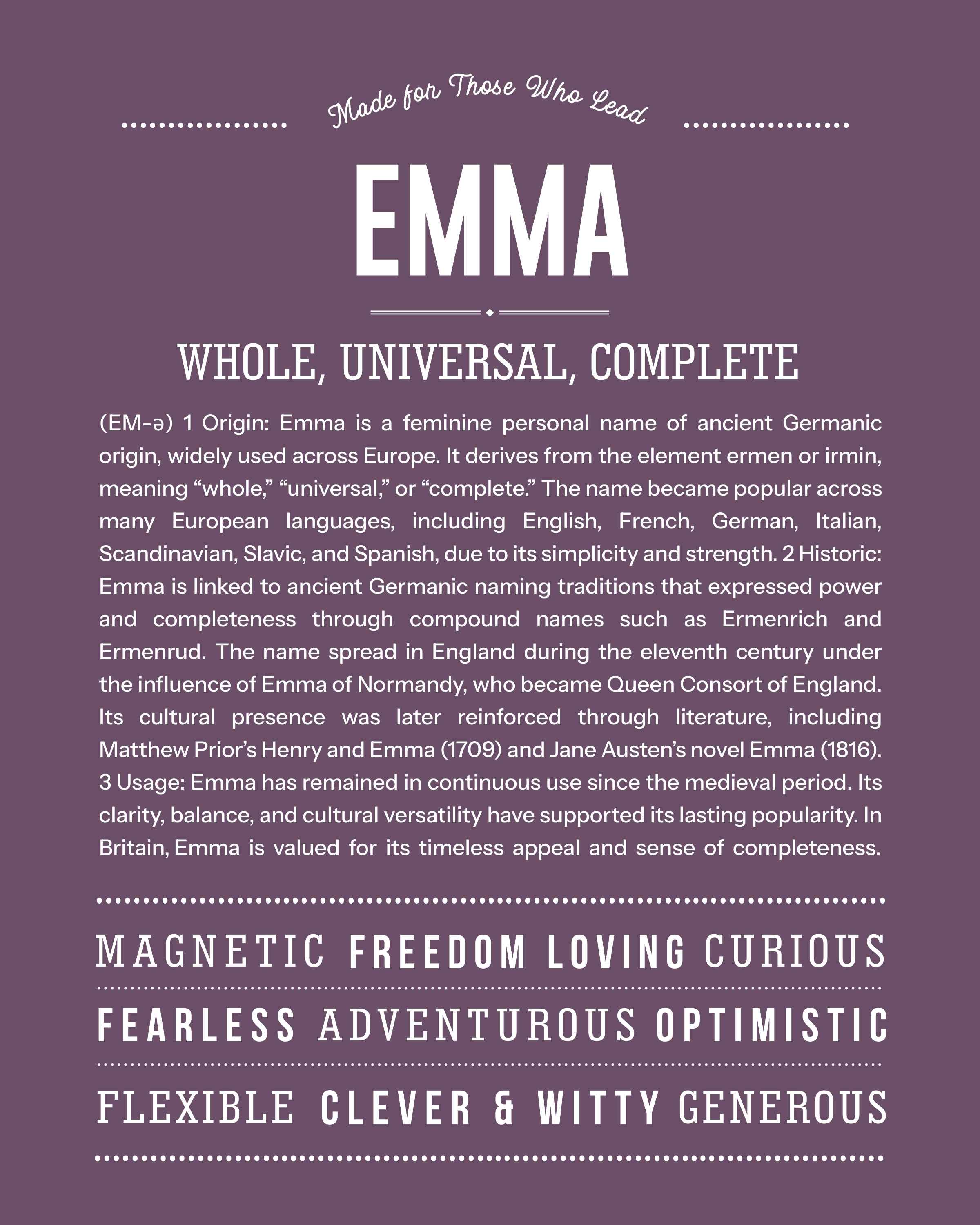 Emma | Personalised Name Meaning Print – Custom Name Art Gift