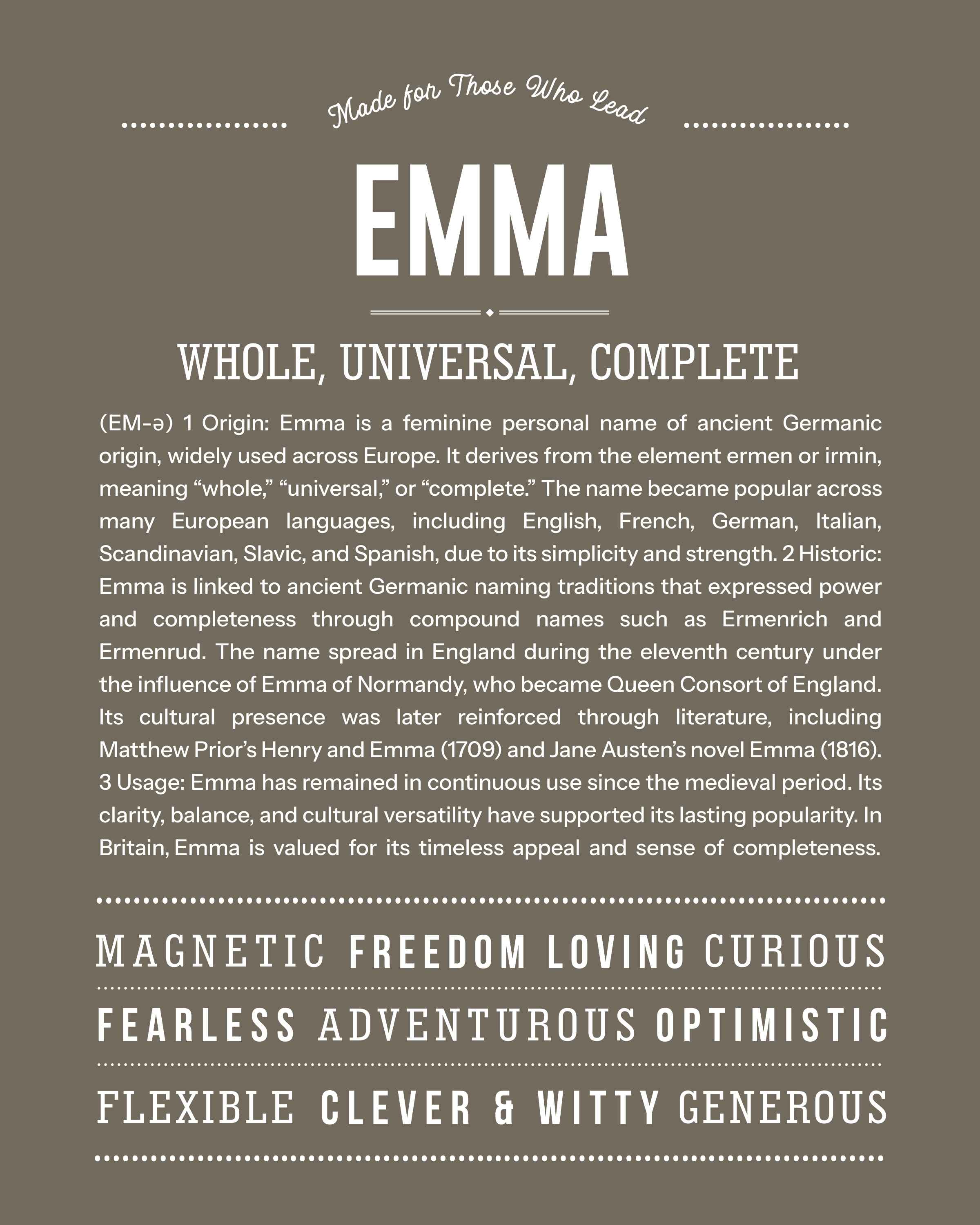 Emma | Personalised Name Meaning Print – Custom Name Art Gift