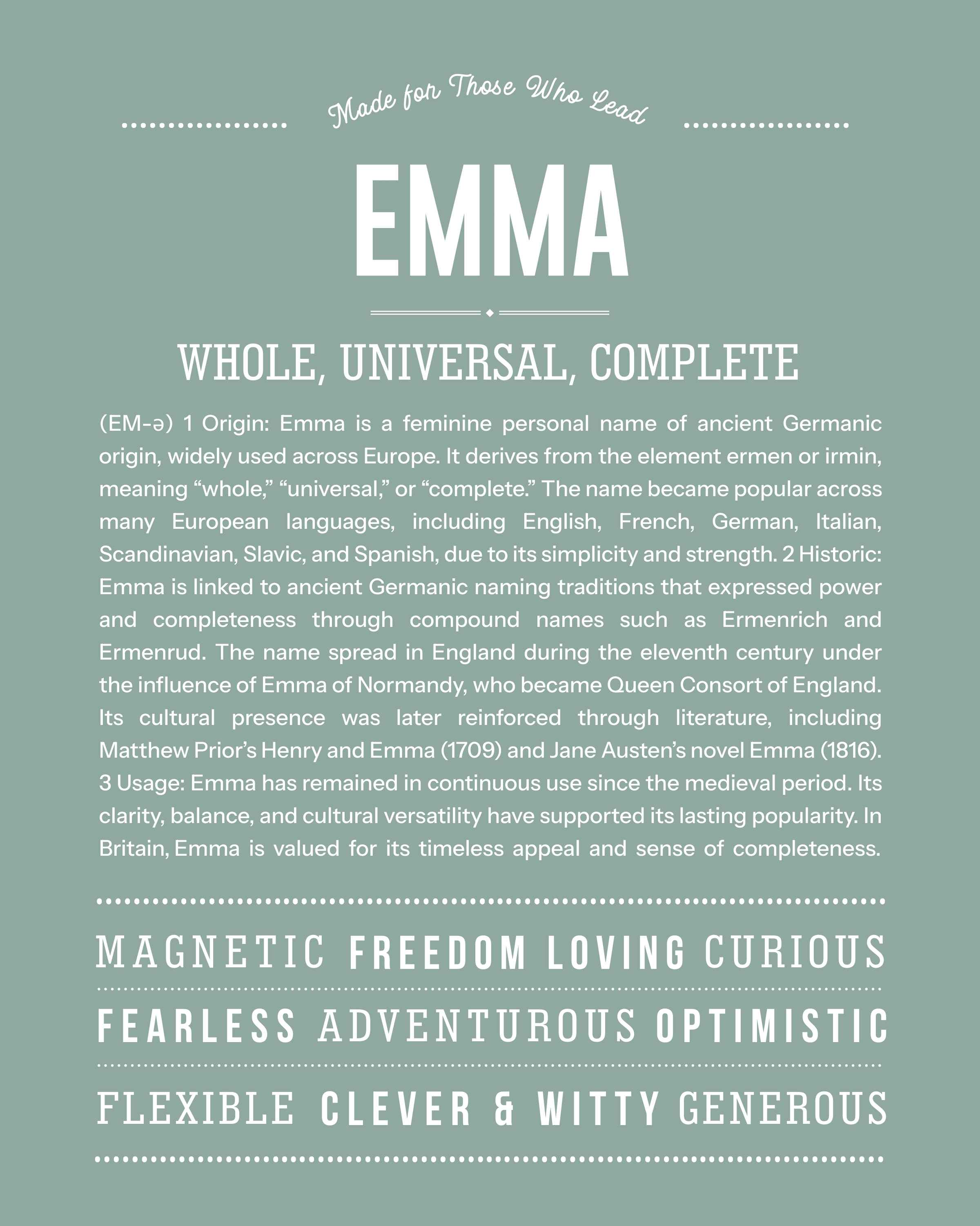 Emma | Personalised Name Meaning Print – Custom Name Art Gift