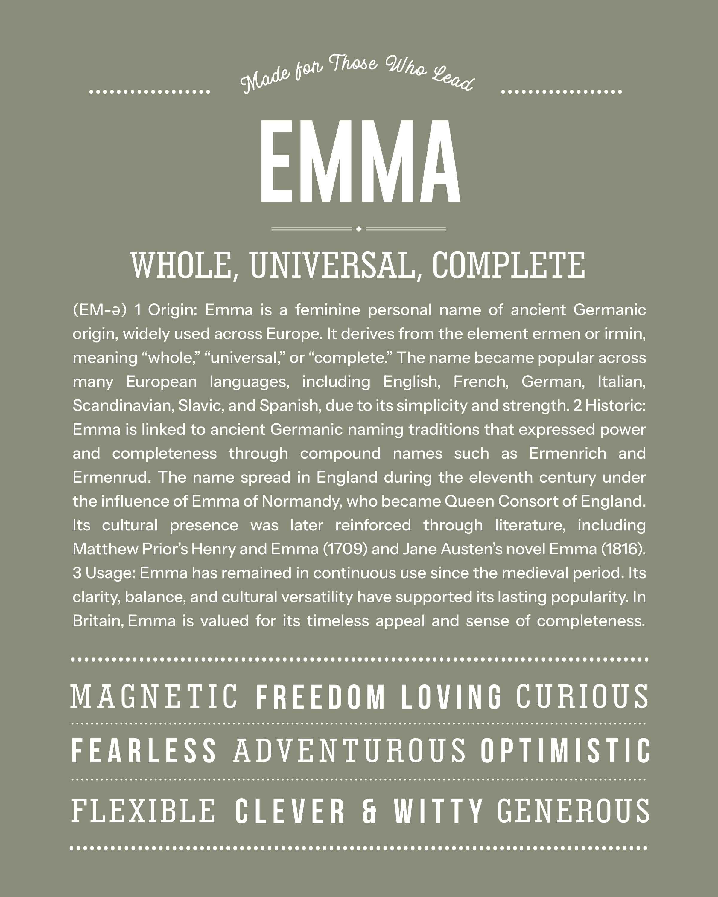 Emma | Personalised Name Meaning Print – Custom Name Art Gift