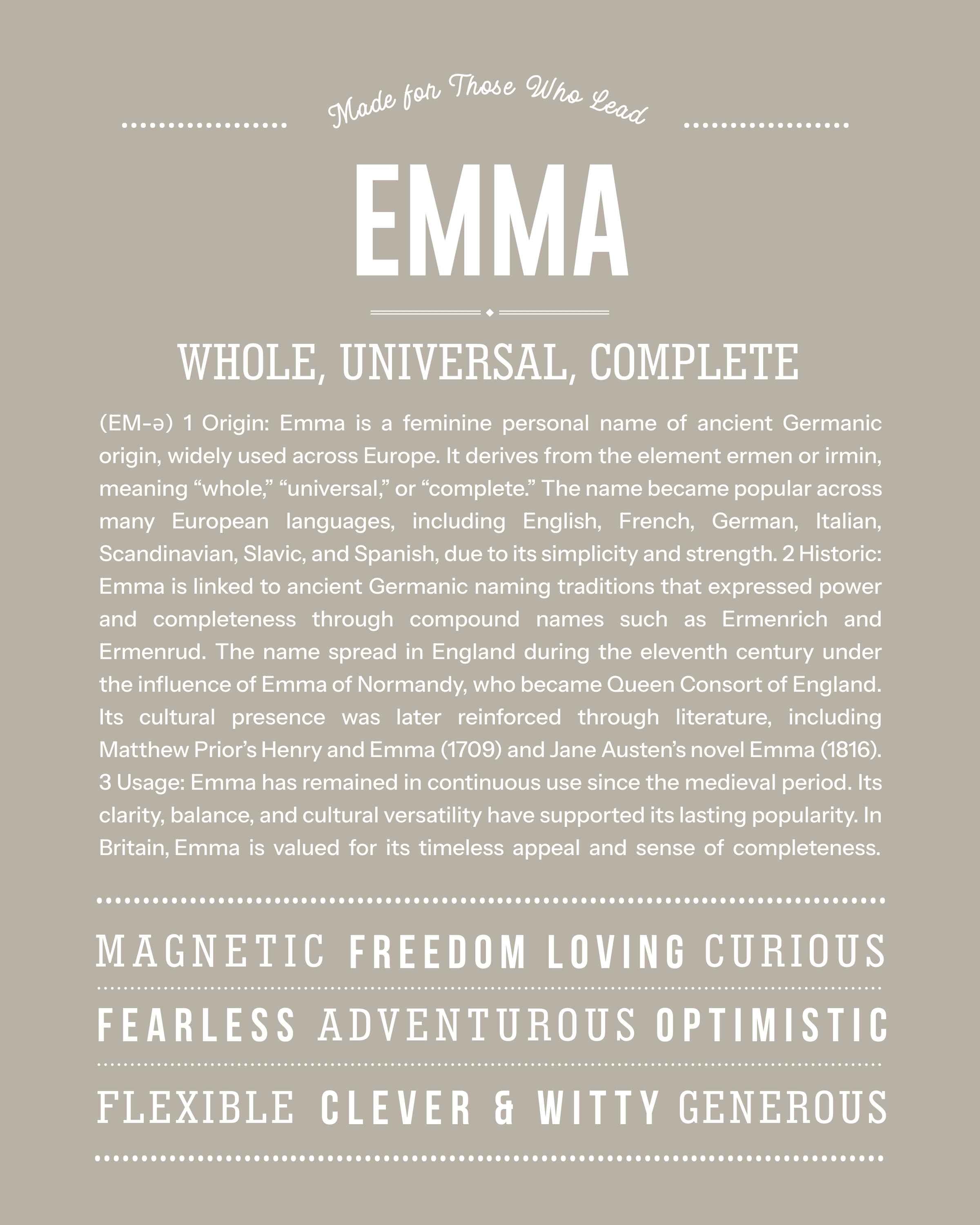 Emma | Personalised Name Meaning Print – Custom Name Art Gift