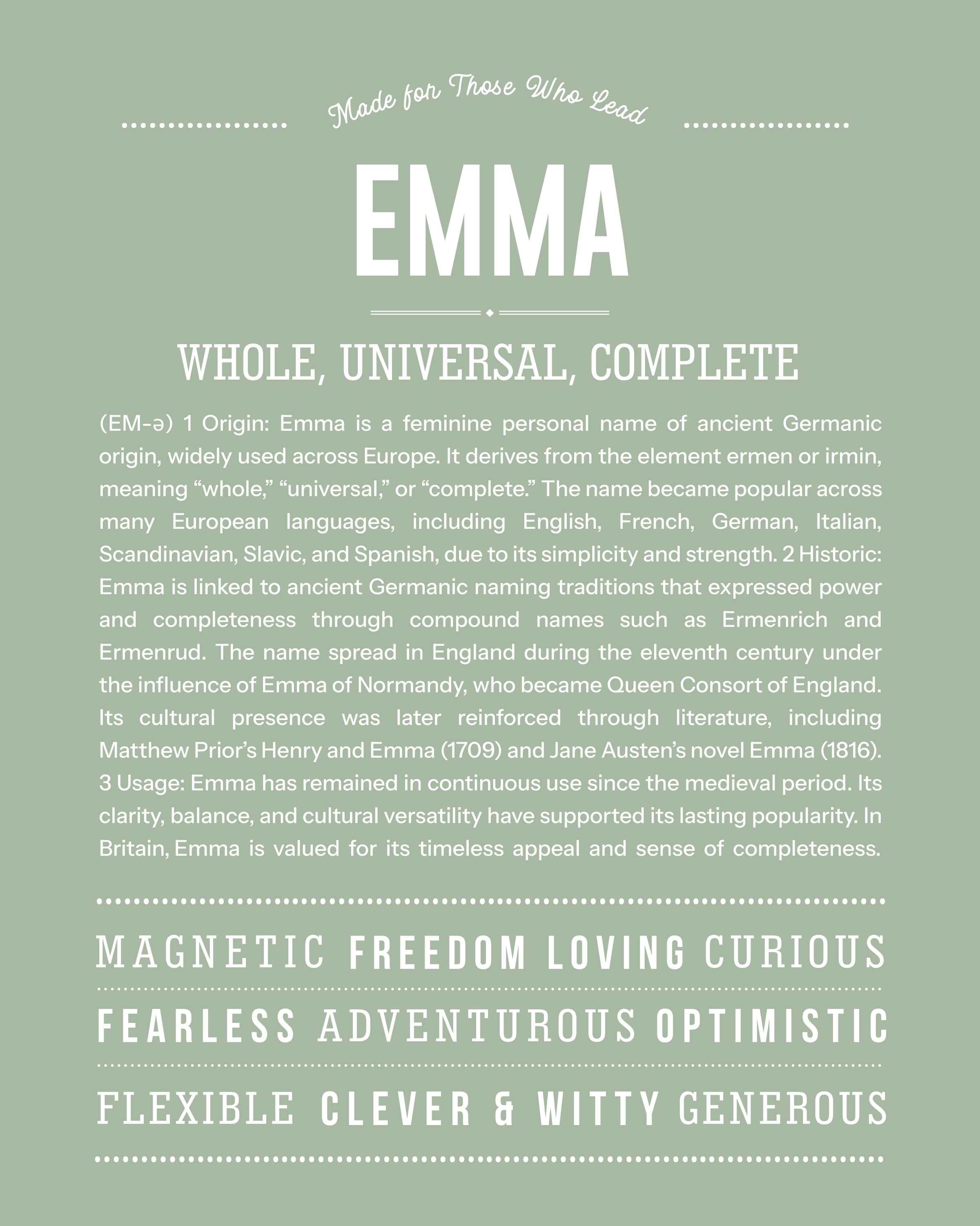 Emma | Personalised Name Meaning Print – Custom Name Art Gift