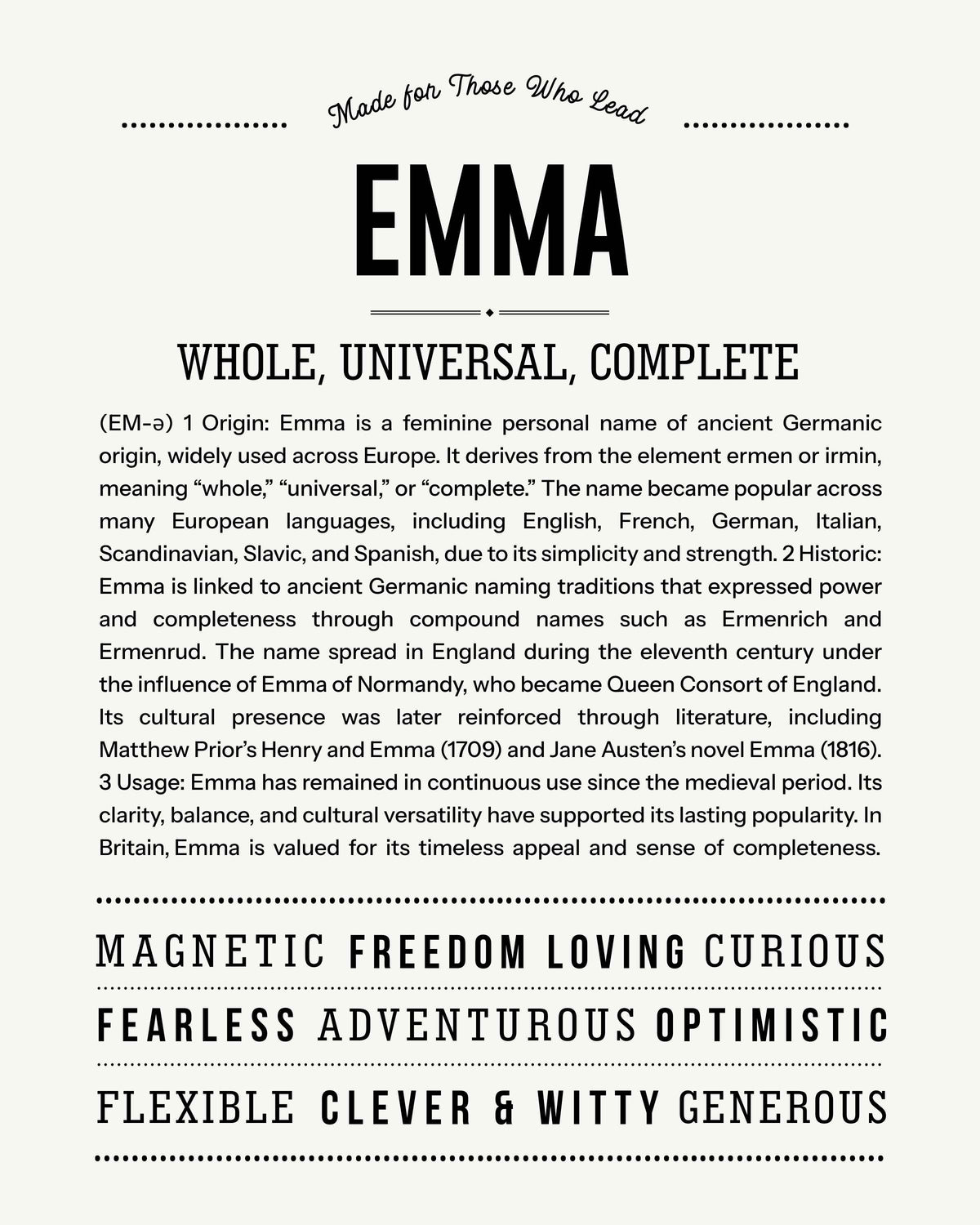 Emma | Personalised Name Meaning Print, Custom Name Art Gift – Name ...
