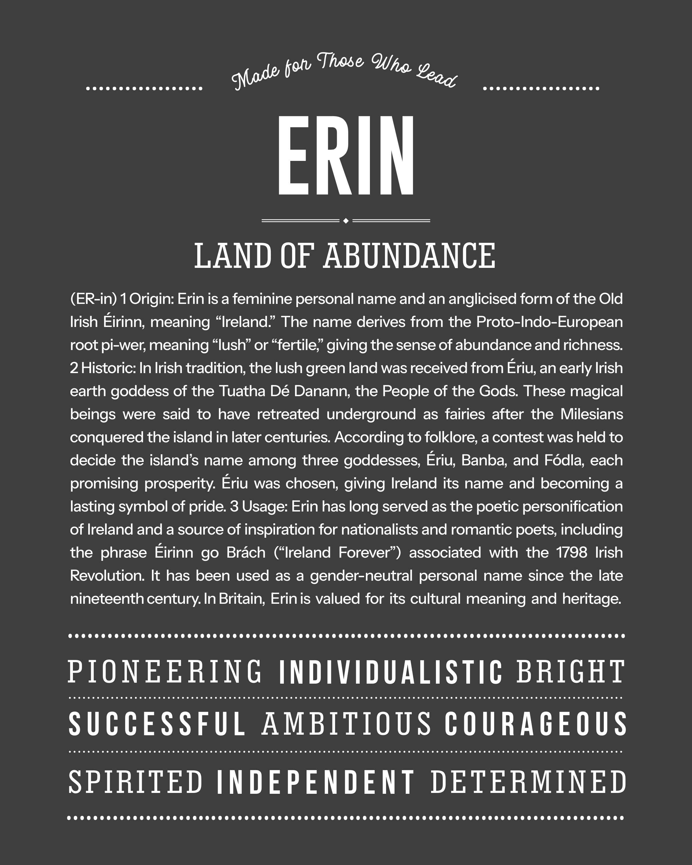 Erin (female) | Personalised Name Meaning Print – Custom Name Art Gift