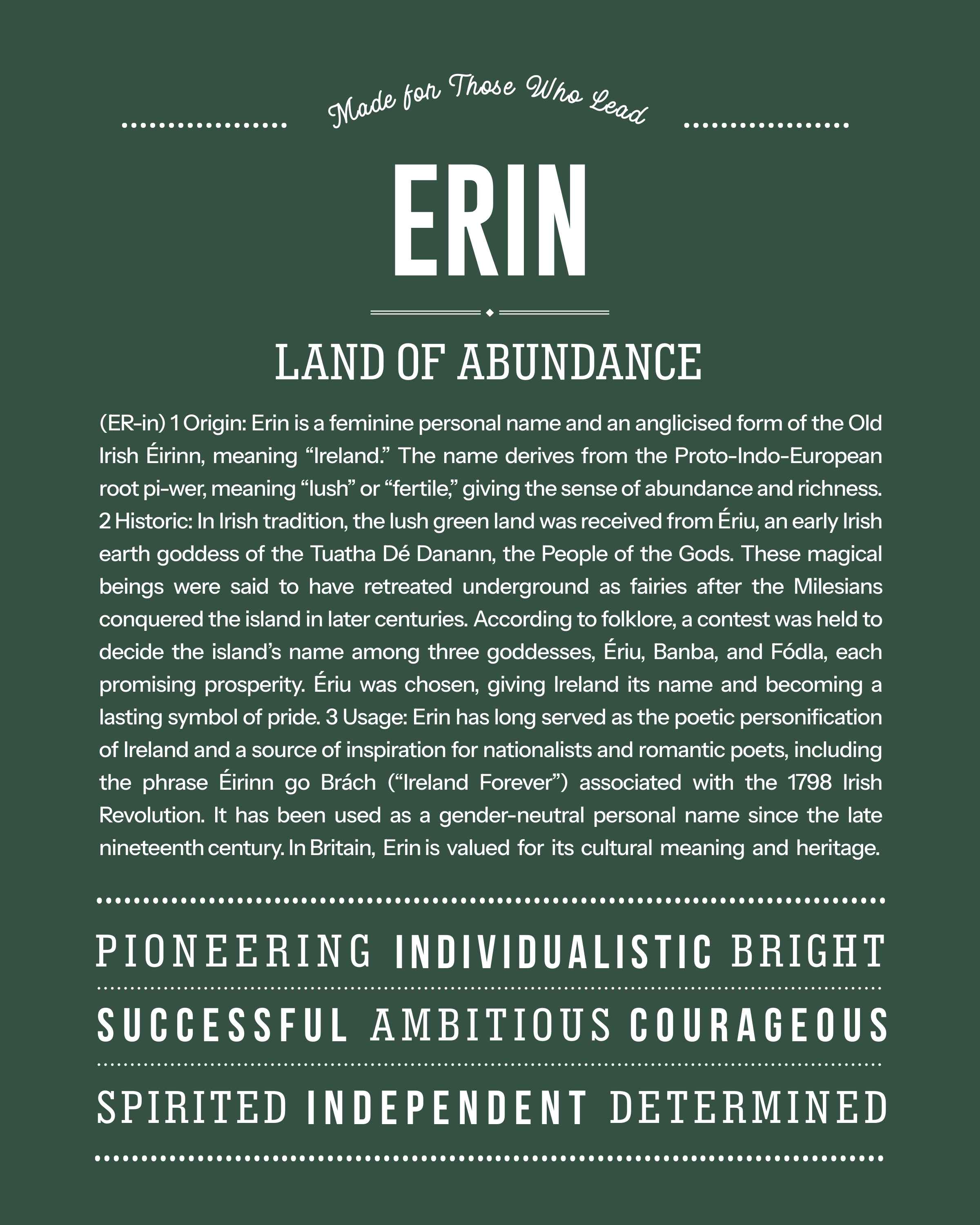 Erin (female) | Personalised Name Meaning Print – Custom Name Art Gift