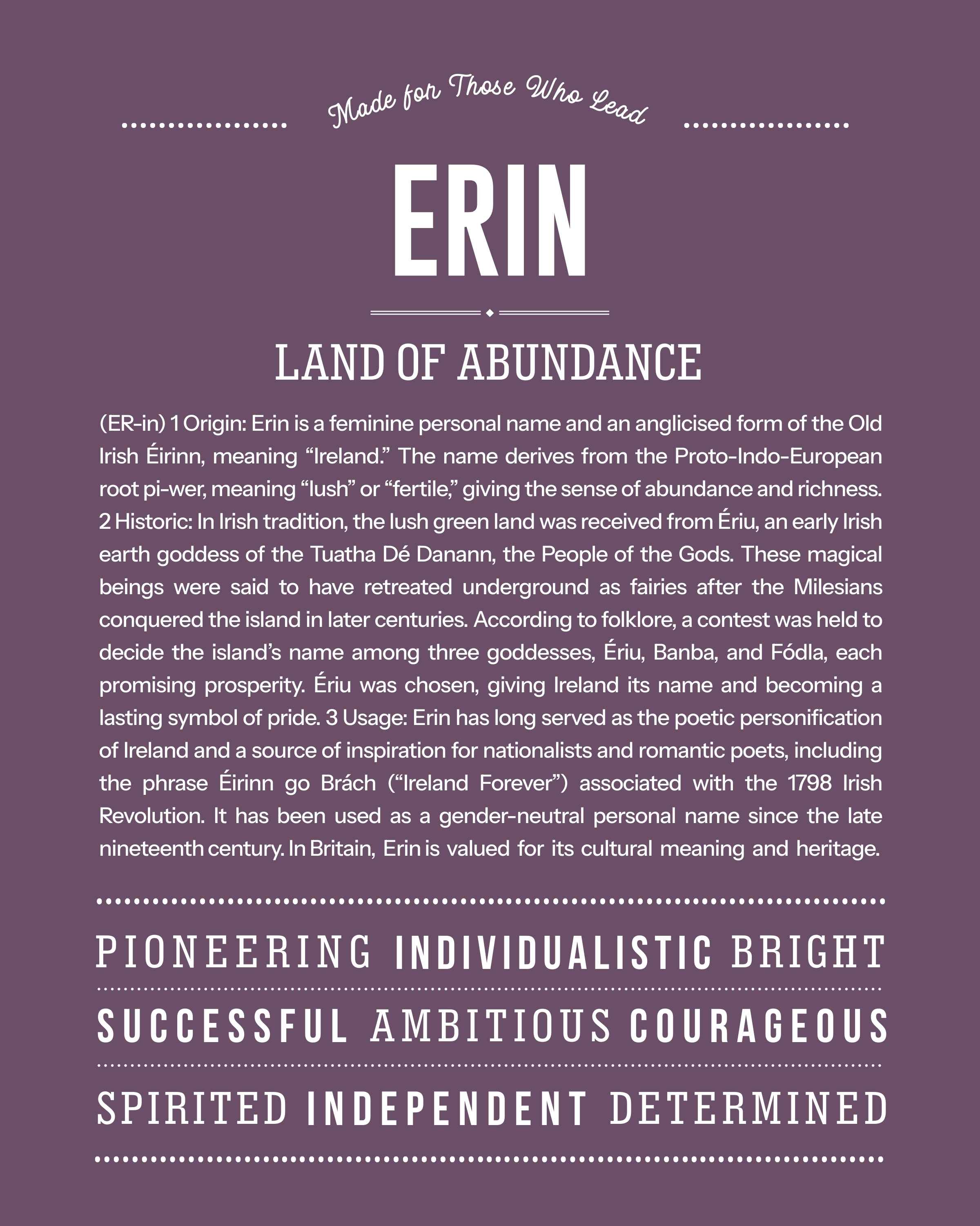 Erin (female) | Personalised Name Meaning Print – Custom Name Art Gift