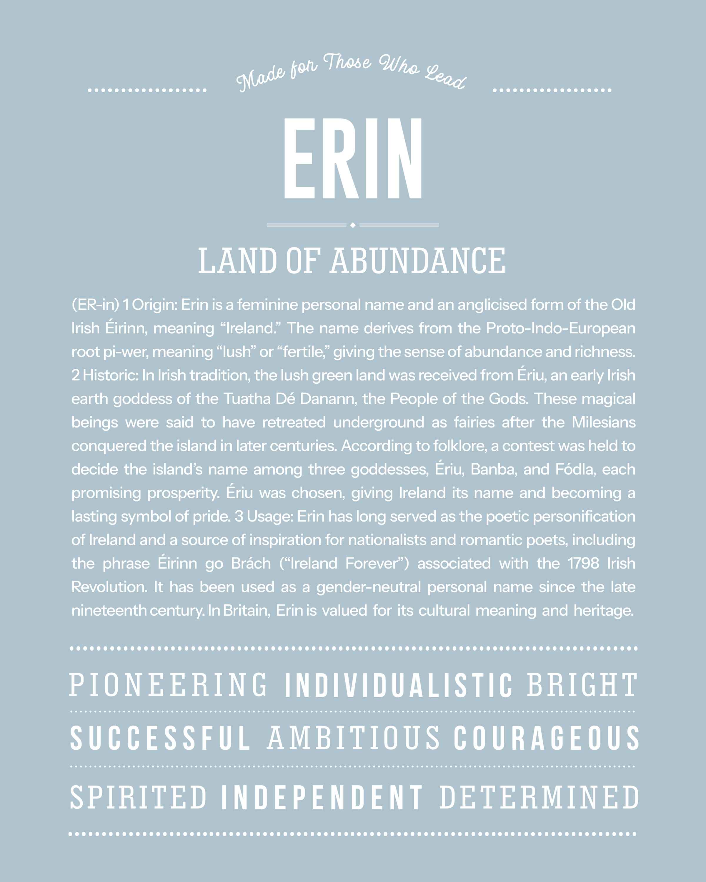 Erin (female) | Personalised Name Meaning Print – Custom Name Art Gift