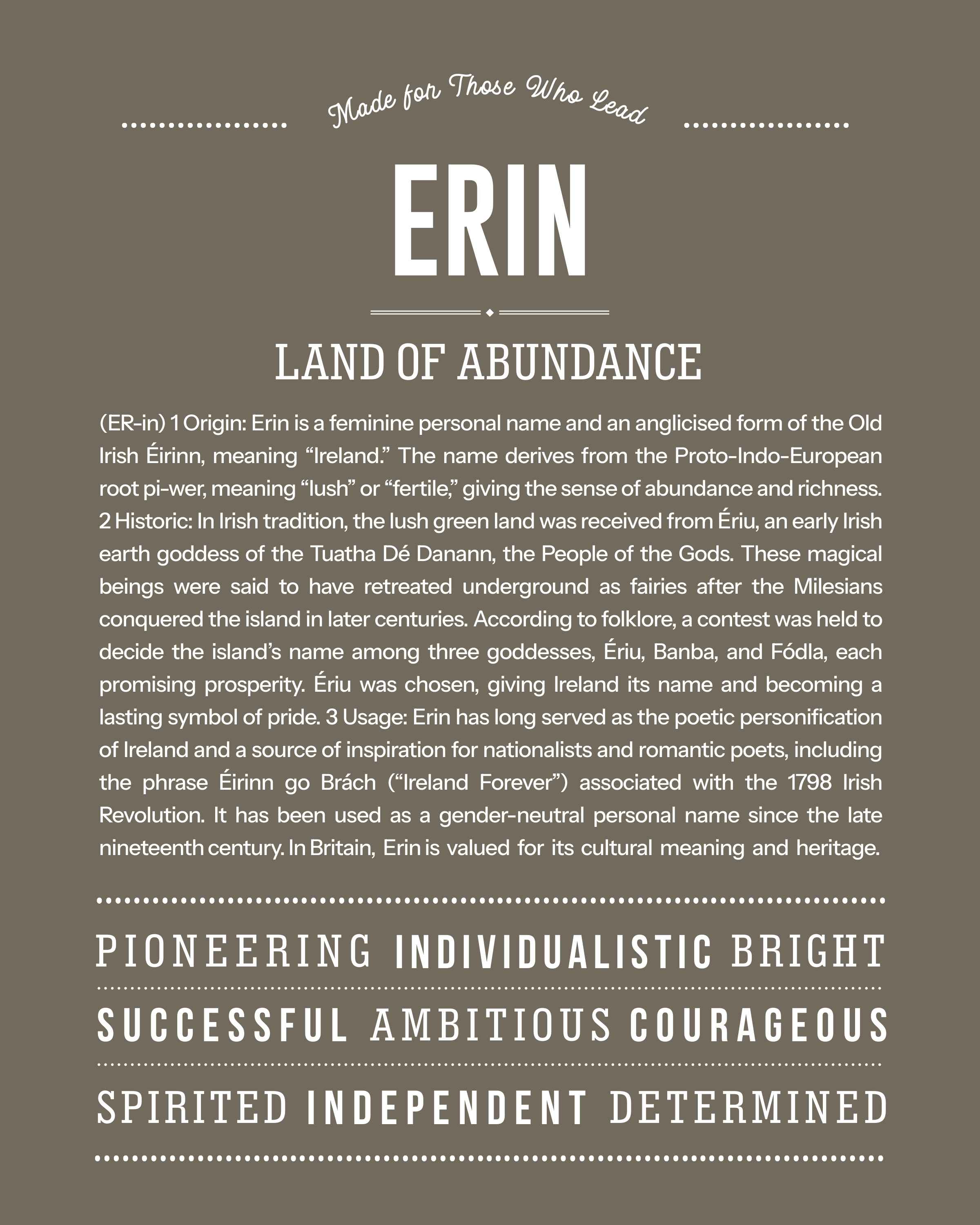Erin (female) | Personalised Name Meaning Print – Custom Name Art Gift