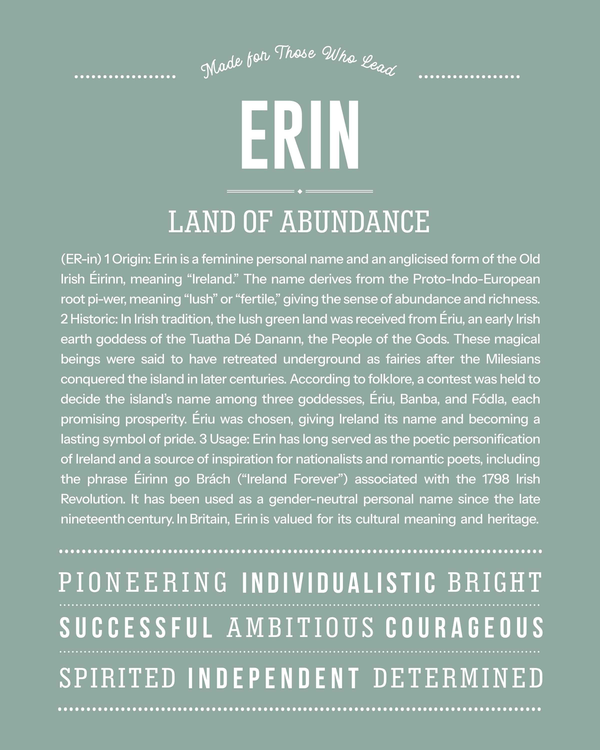 Erin (female) | Personalised Name Meaning Print – Custom Name Art Gift