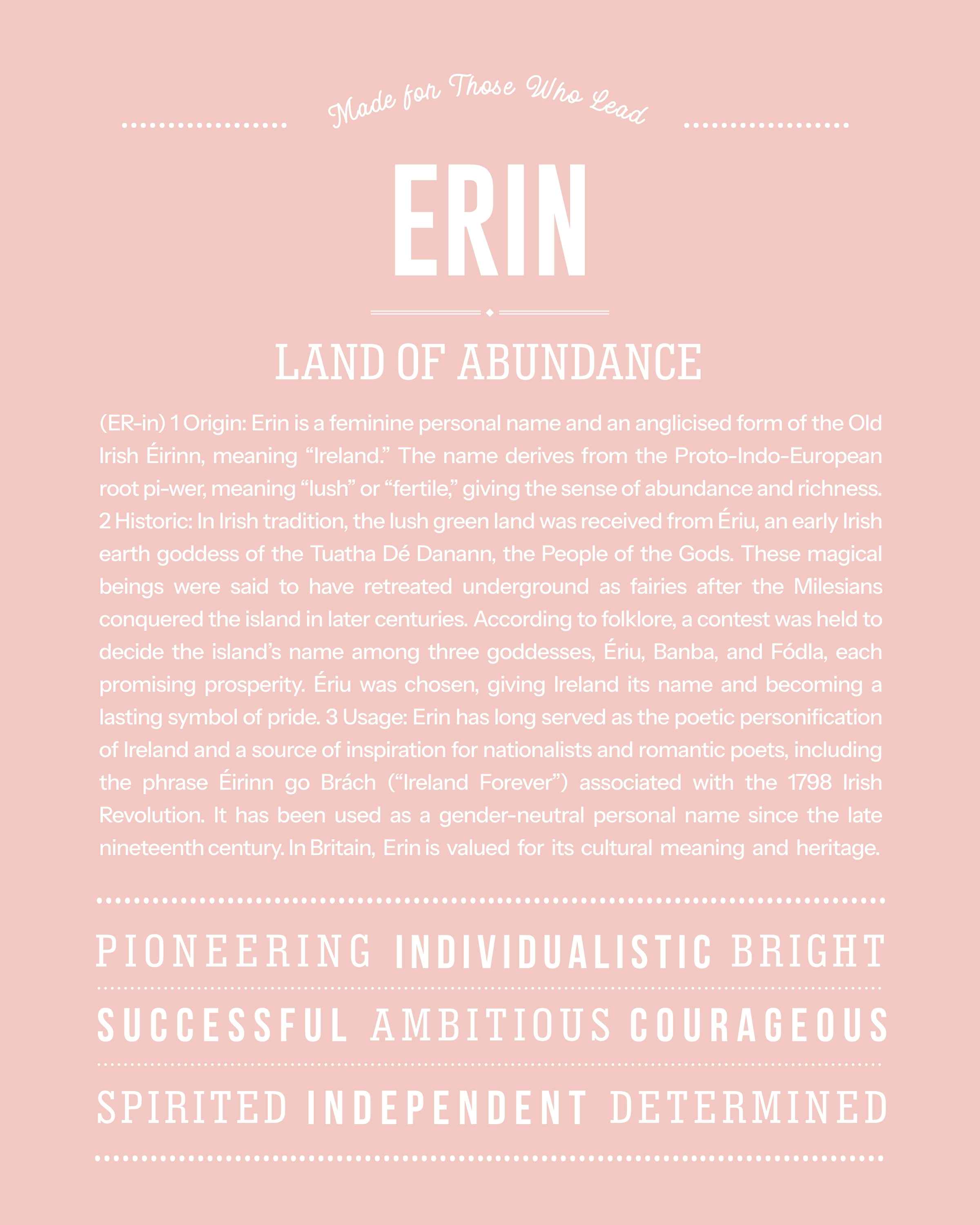 Erin (female) | Personalised Name Meaning Print – Custom Name Art Gift