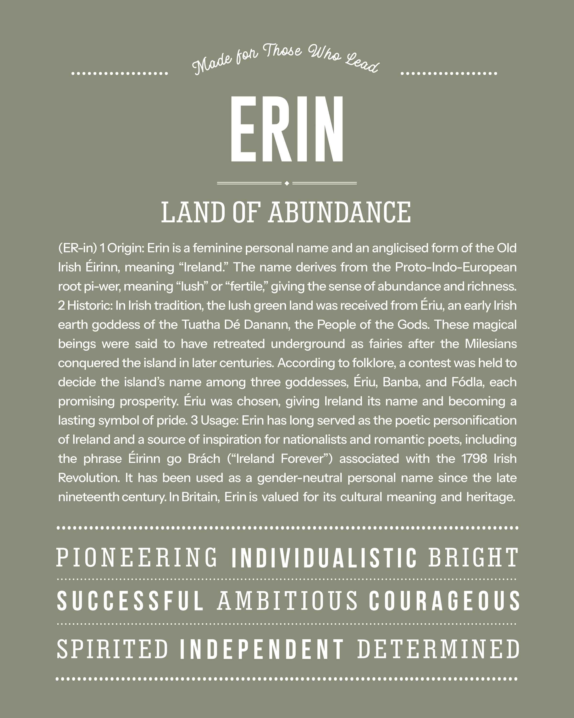 Erin (female) | Personalised Name Meaning Print – Custom Name Art Gift