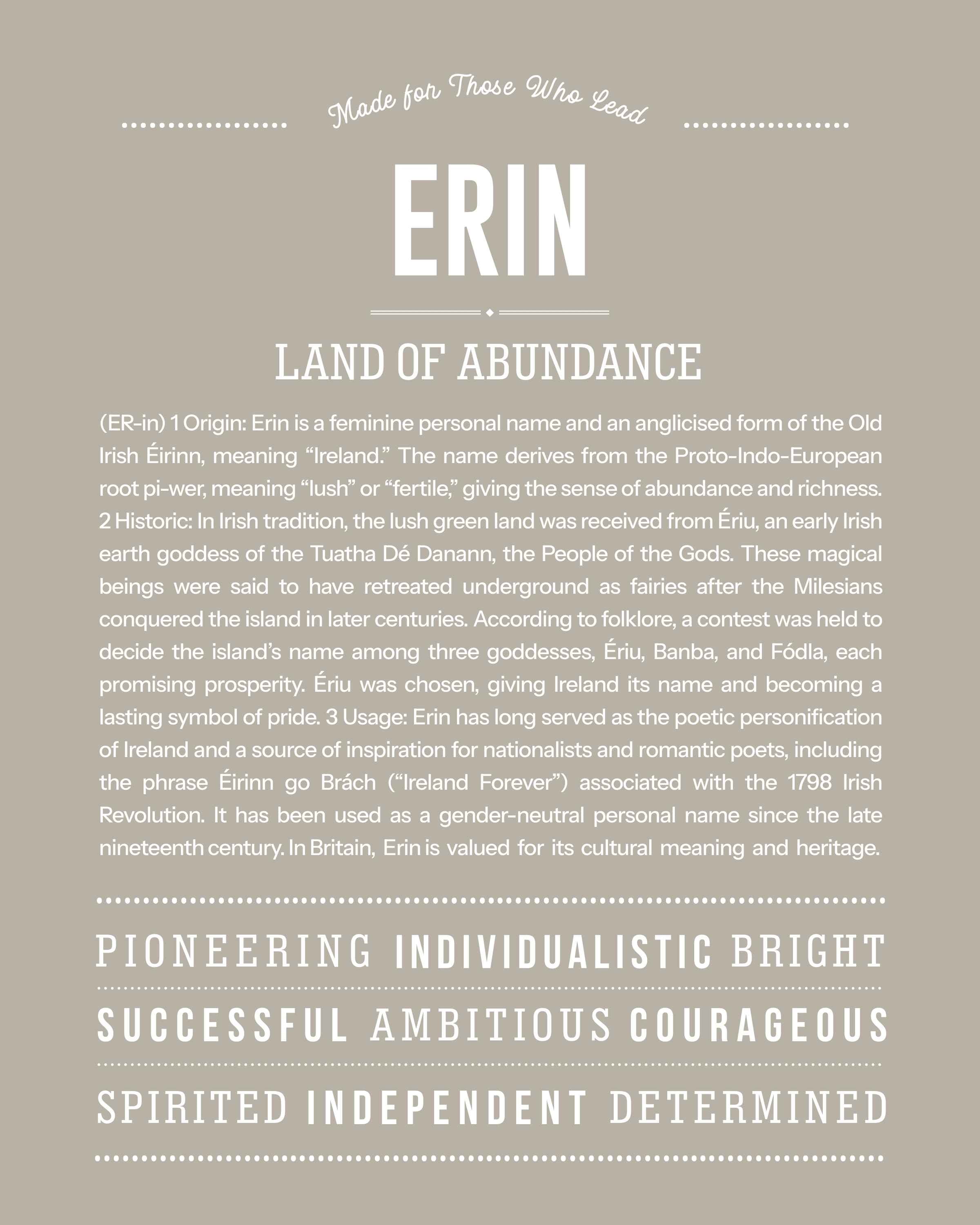 Erin (female) | Personalised Name Meaning Print – Custom Name Art Gift