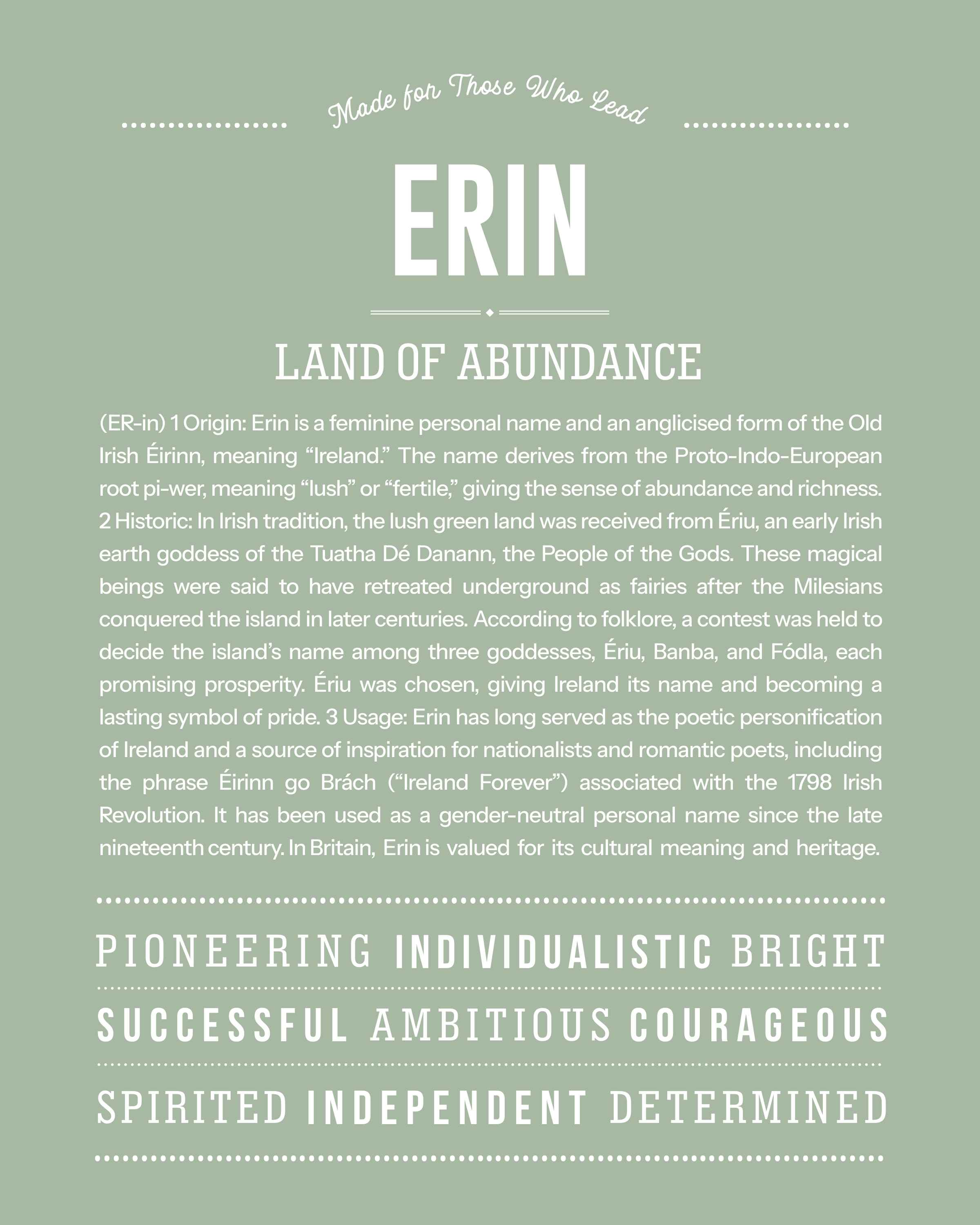 Erin (female) | Personalised Name Meaning Print – Custom Name Art Gift
