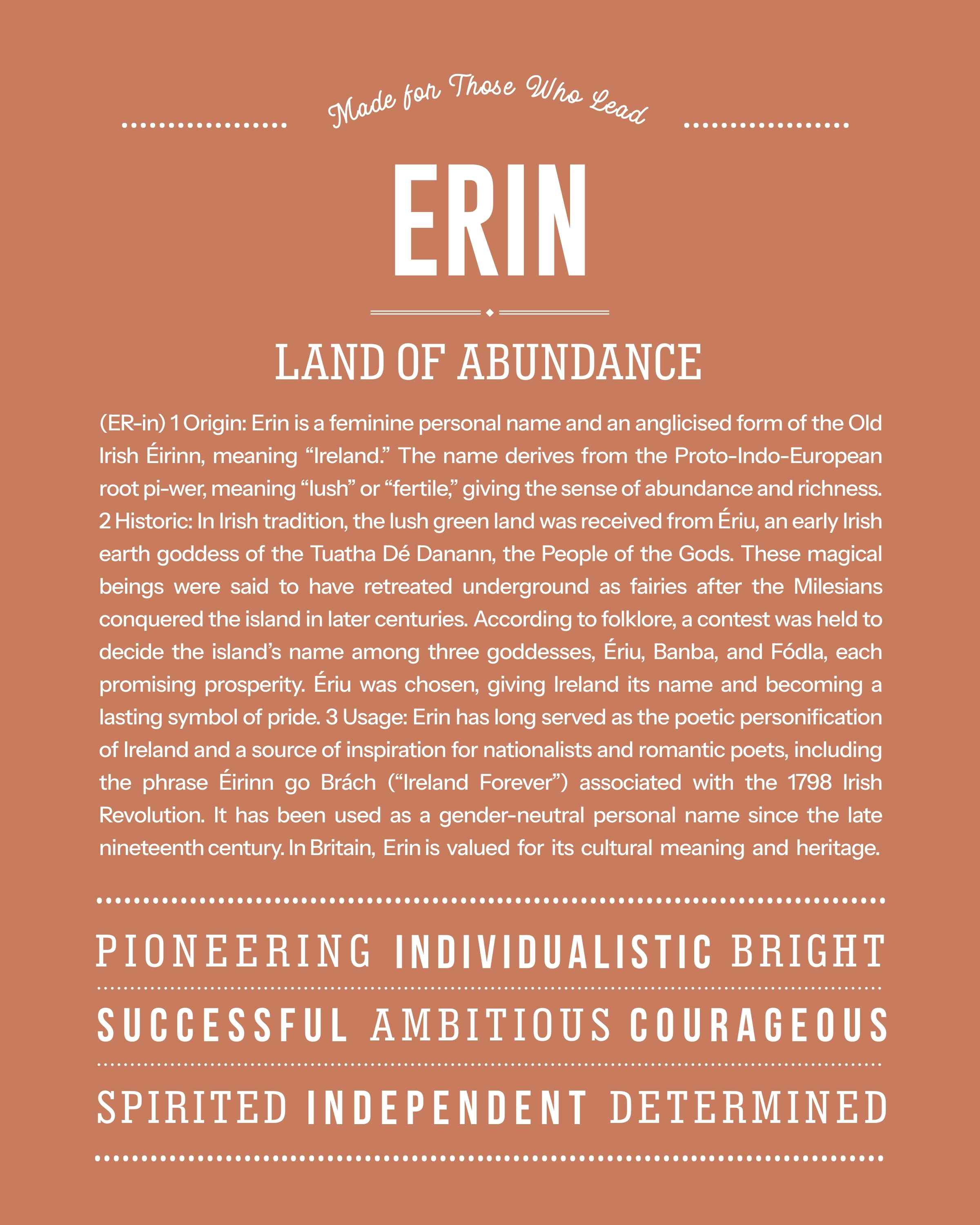Erin (female) | Personalised Name Meaning Print – Custom Name Art Gift