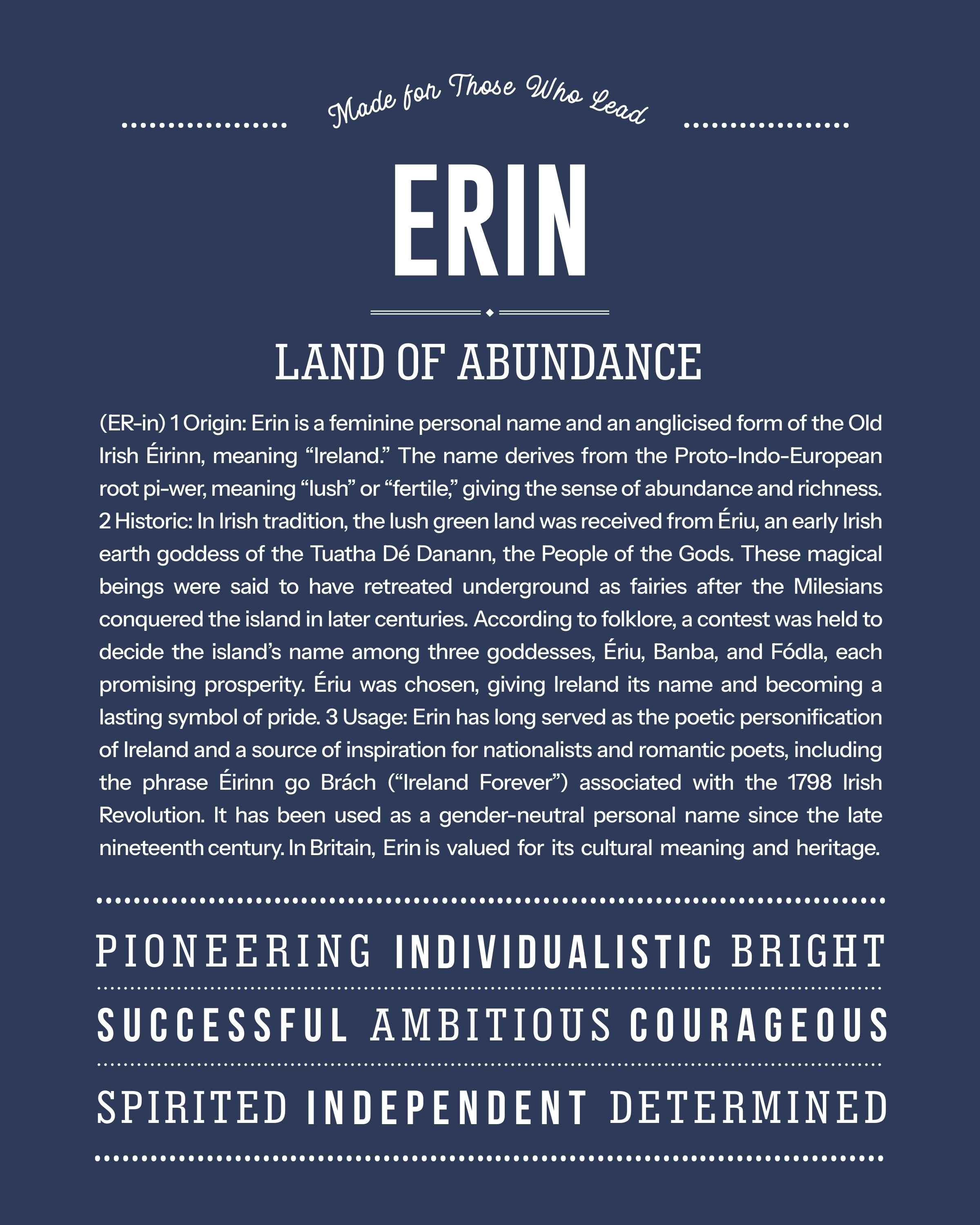Erin (female) | Personalised Name Meaning Print – Custom Name Art Gift