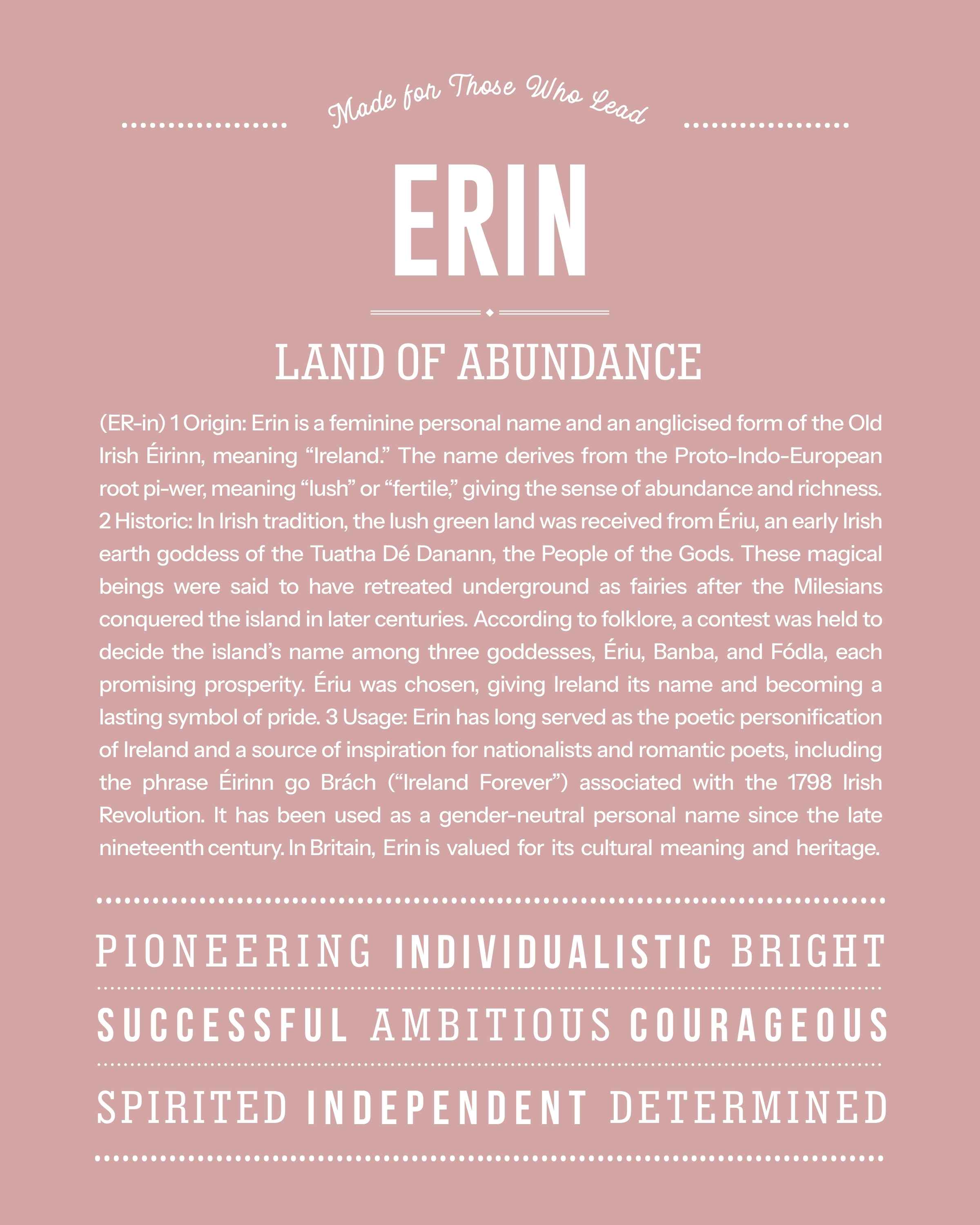 Erin (female) | Personalised Name Meaning Print – Custom Name Art Gift