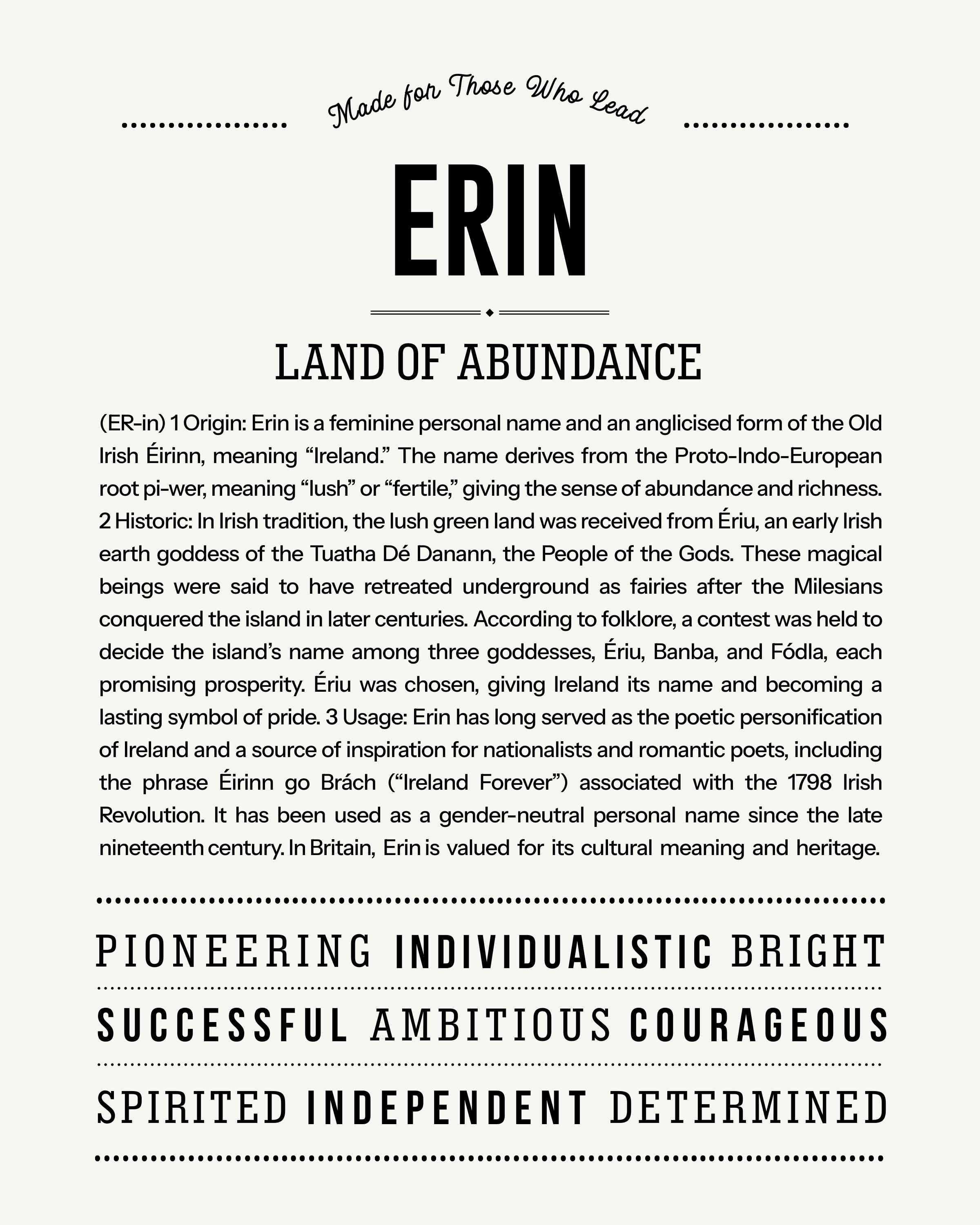 Erin (female) | Personalised Name Meaning Print – Custom Name Art Gift