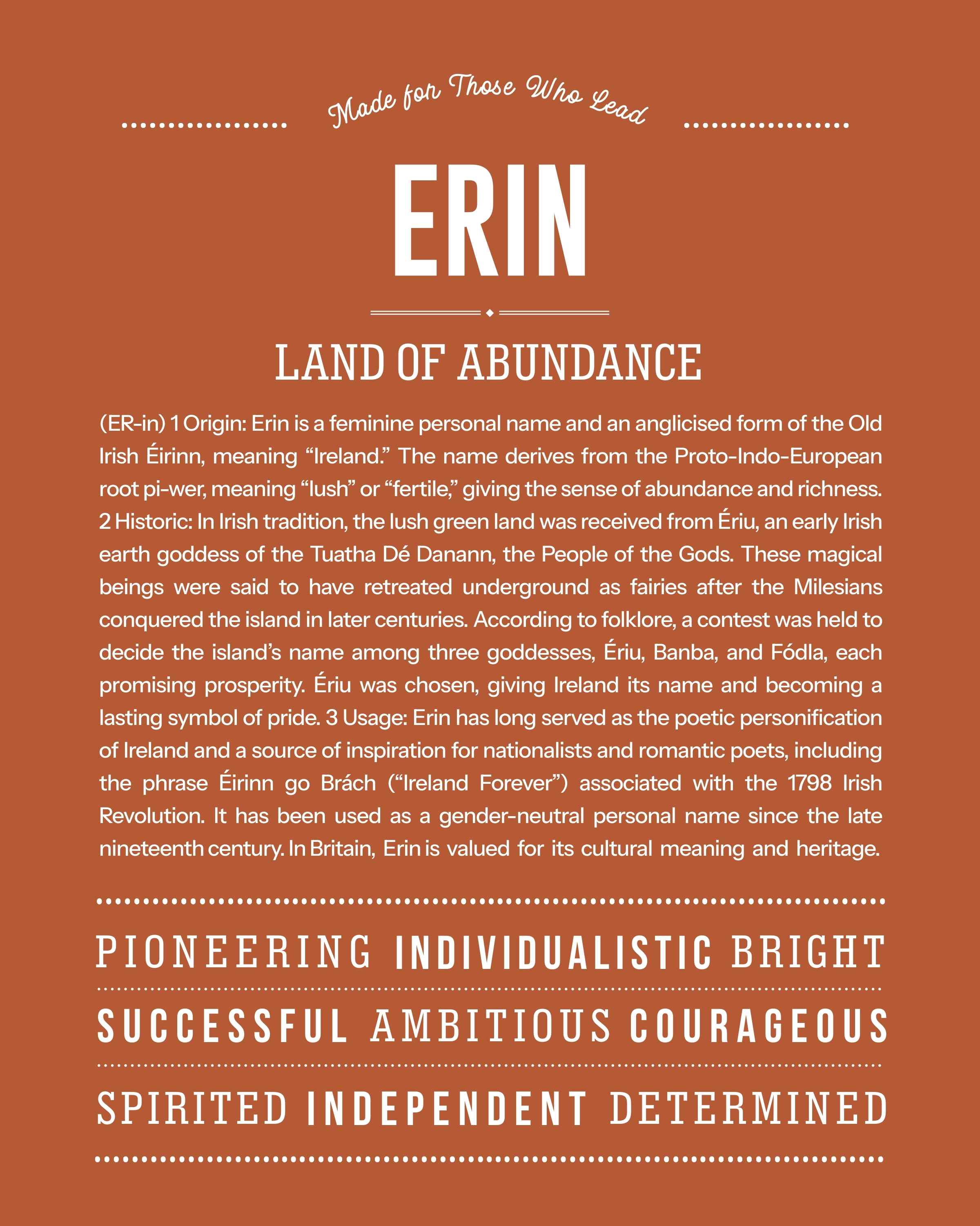 Erin (female) | Personalised Name Meaning Print – Custom Name Art Gift