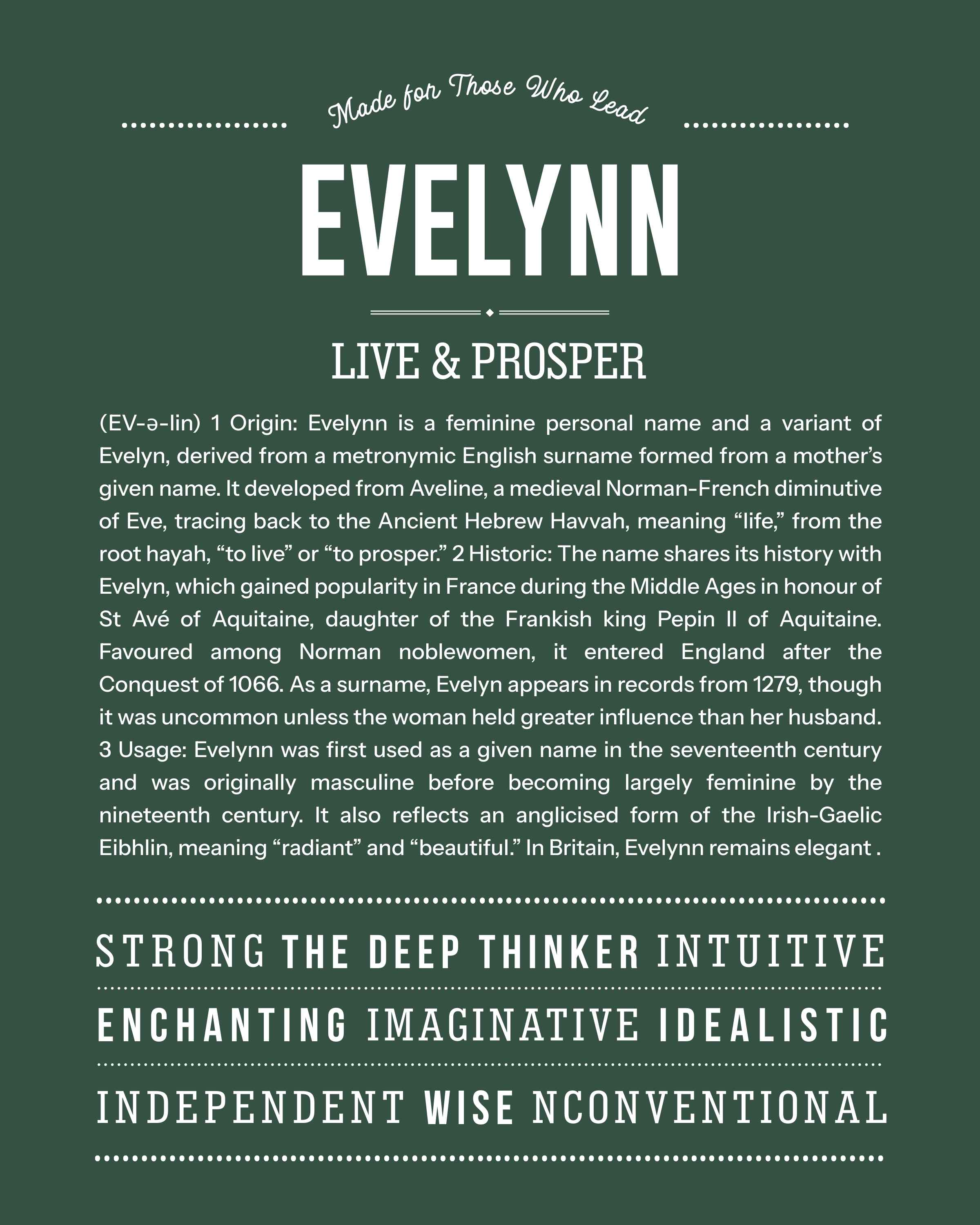 Evelynn | Personalised Name Meaning Print – Custom Name Art Gift