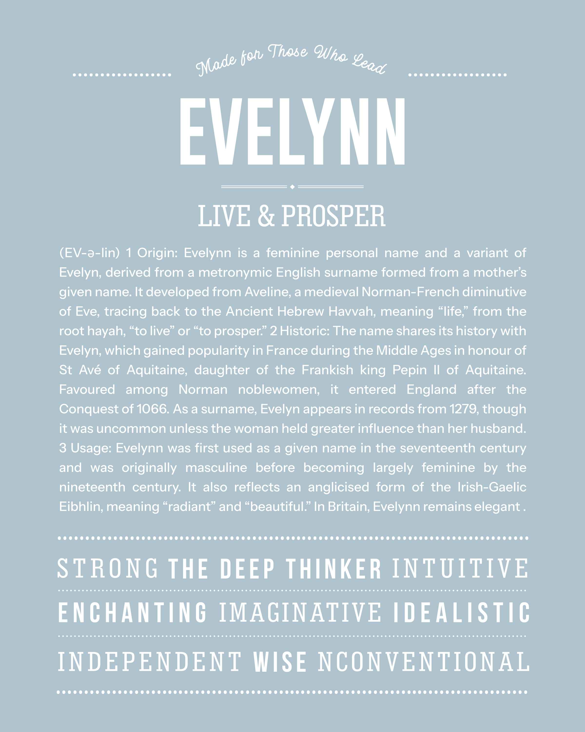 Evelynn | Personalised Name Meaning Print – Custom Name Art Gift