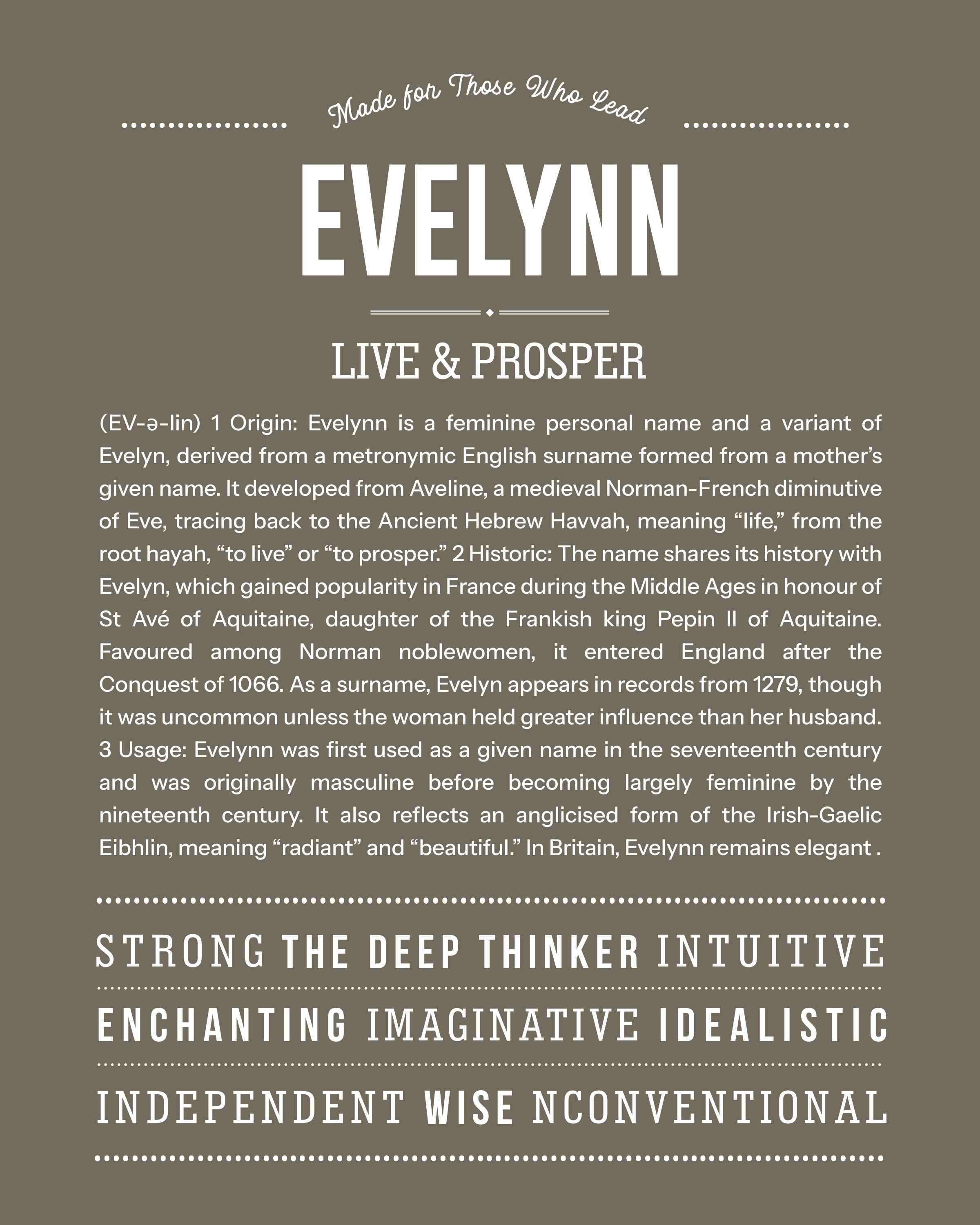 Evelynn | Personalised Name Meaning Print – Custom Name Art Gift