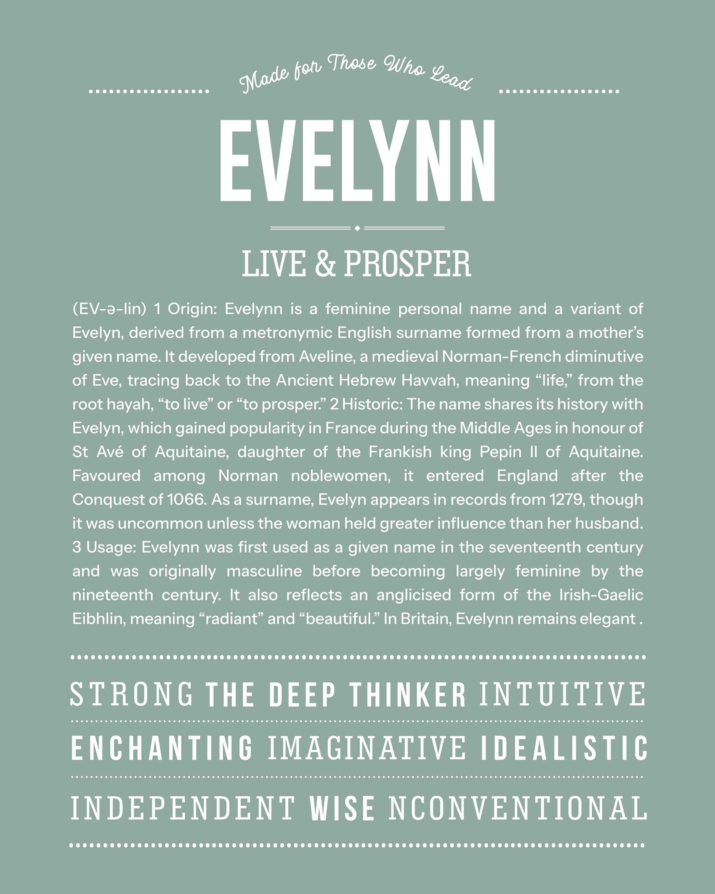 Evelynn | Personalised Name Meaning Print – Custom Name Art Gift