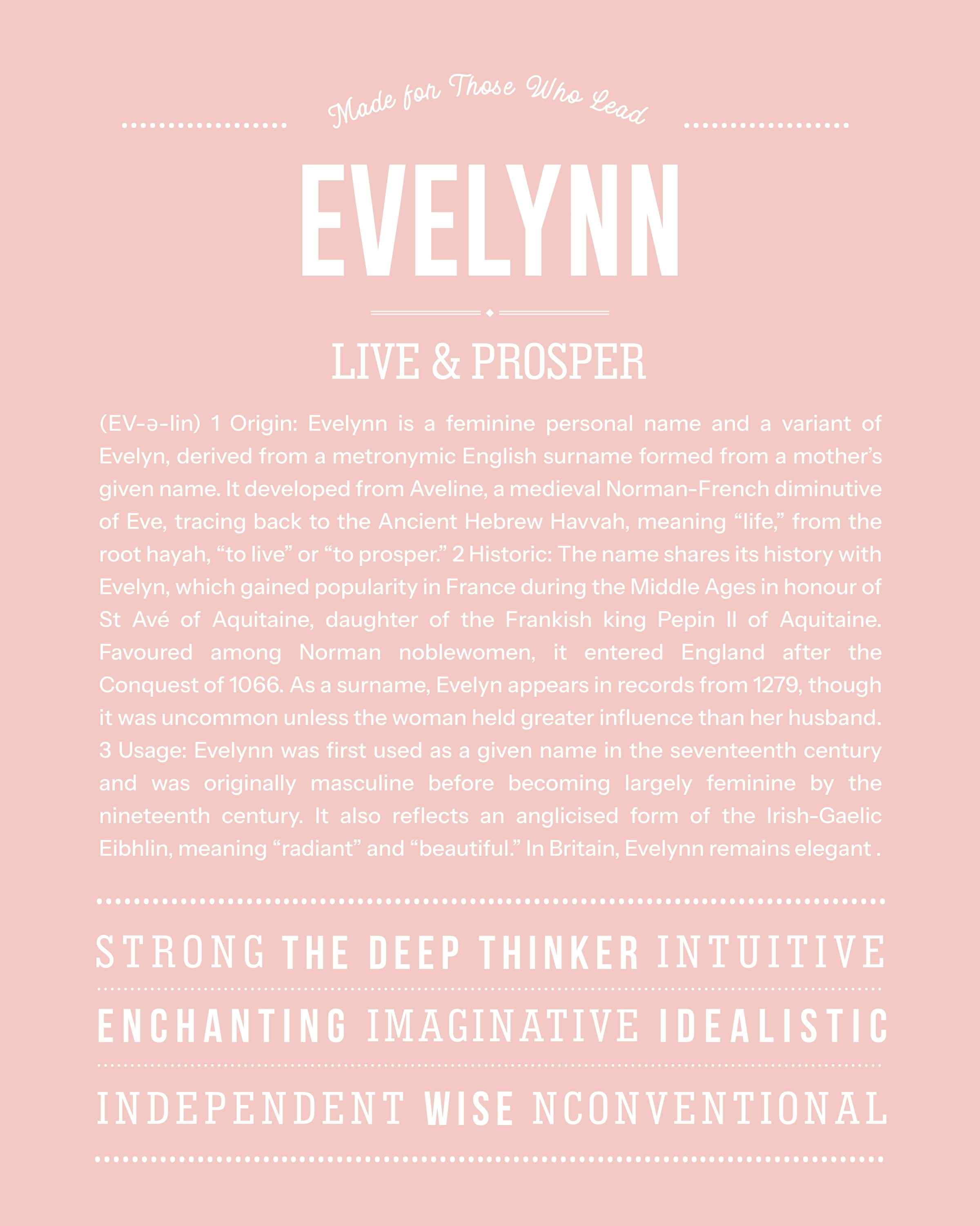 Evelynn | Personalised Name Meaning Print – Custom Name Art Gift