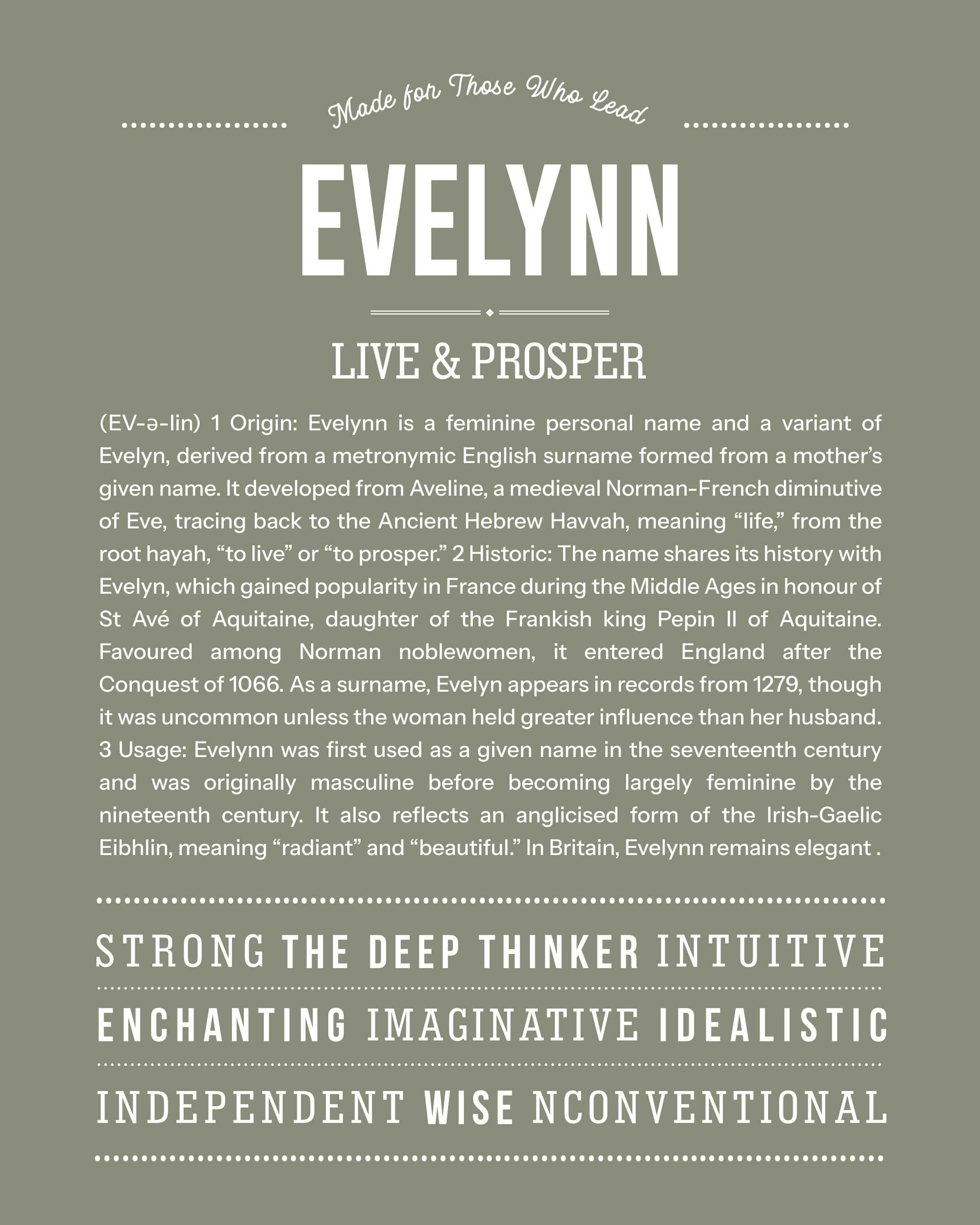 Evelynn | Personalised Name Meaning Print – Custom Name Art Gift