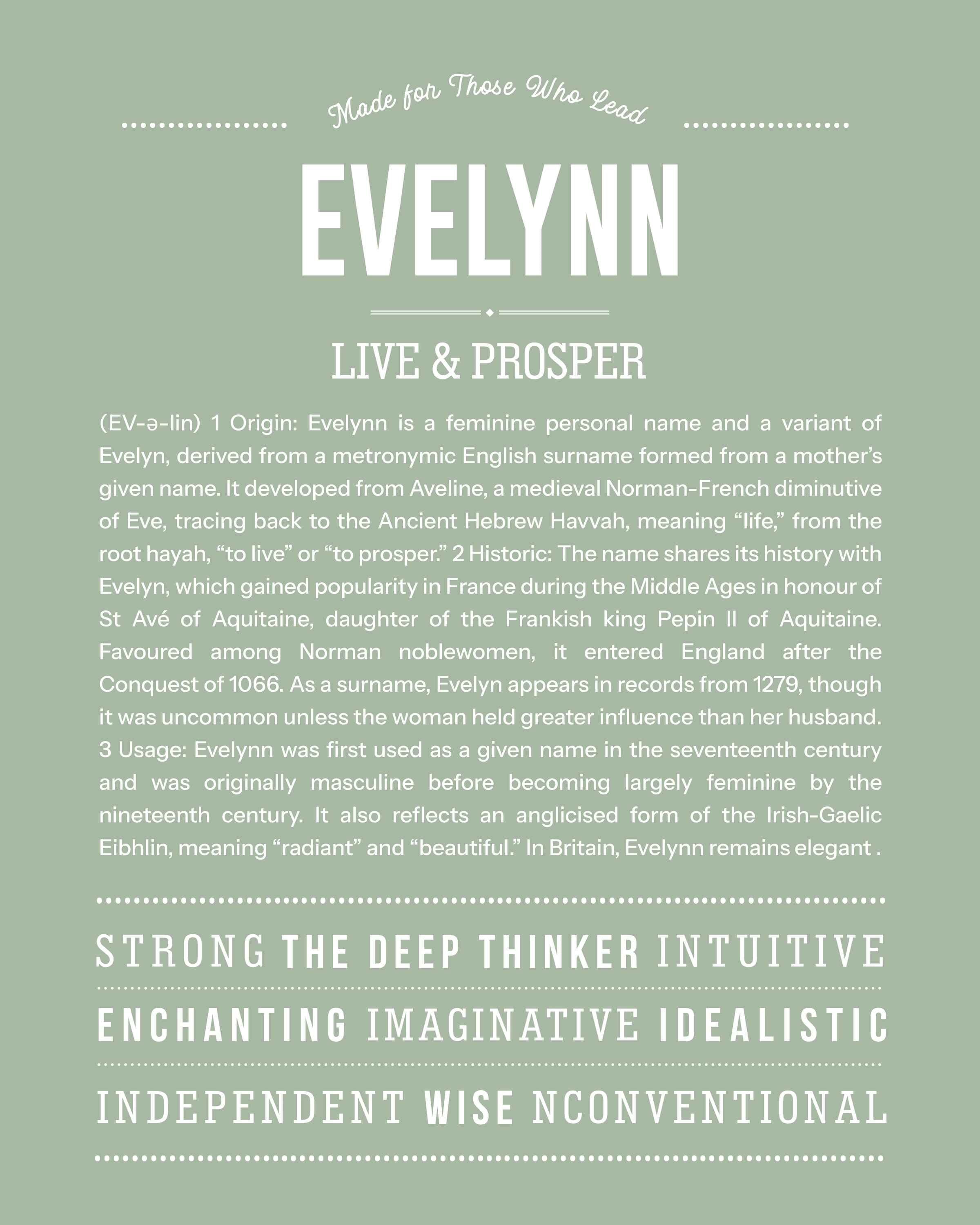 Evelynn | Personalised Name Meaning Print – Custom Name Art Gift
