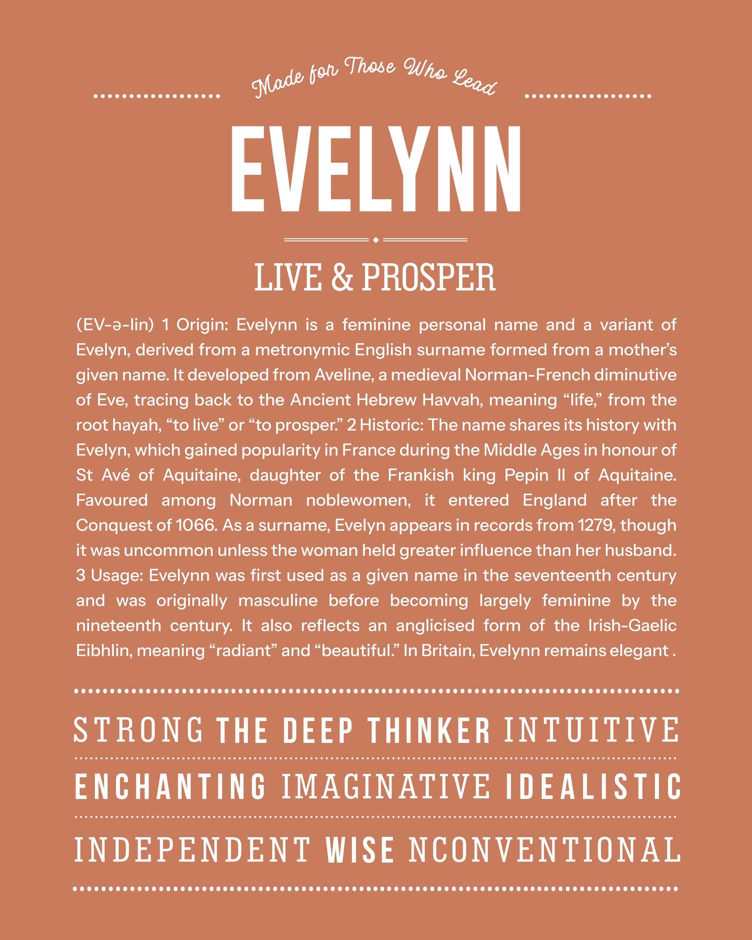 Evelynn | Personalised Name Meaning Print – Custom Name Art Gift