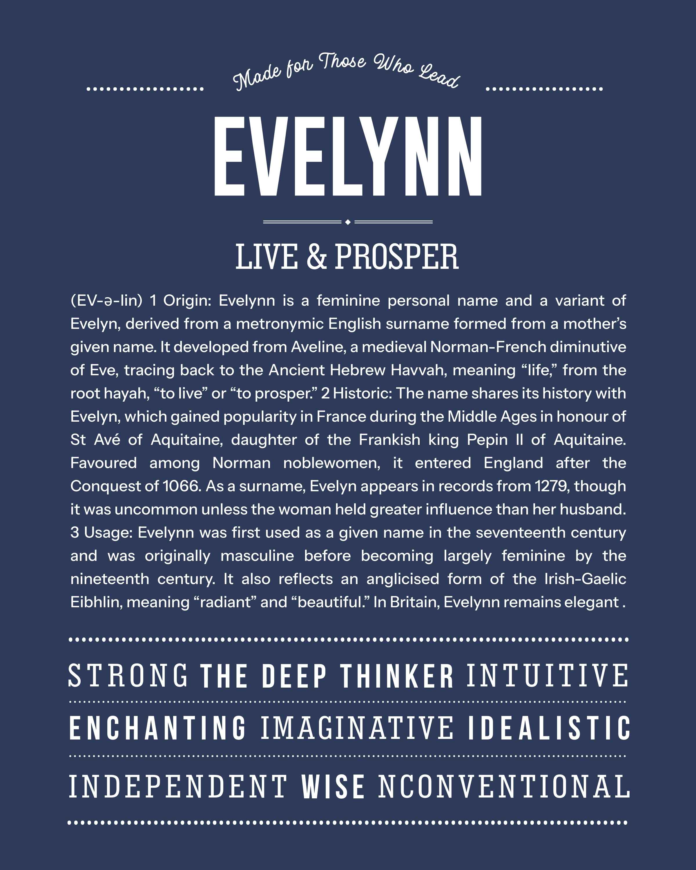 Evelynn | Personalised Name Meaning Print – Custom Name Art Gift