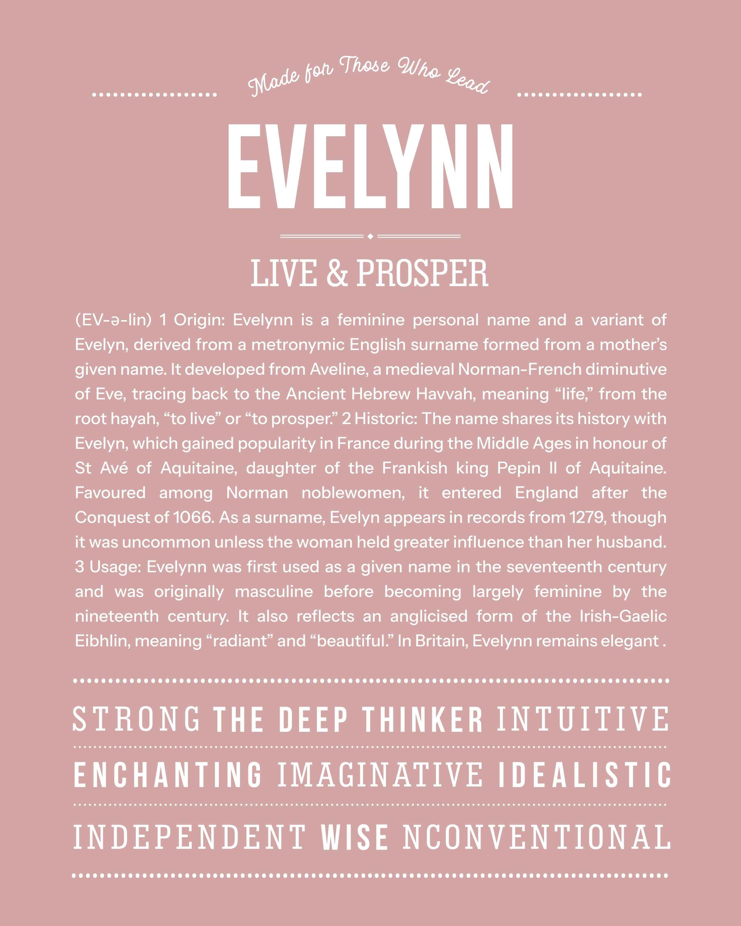 Evelynn | Personalised Name Meaning Print – Custom Name Art Gift