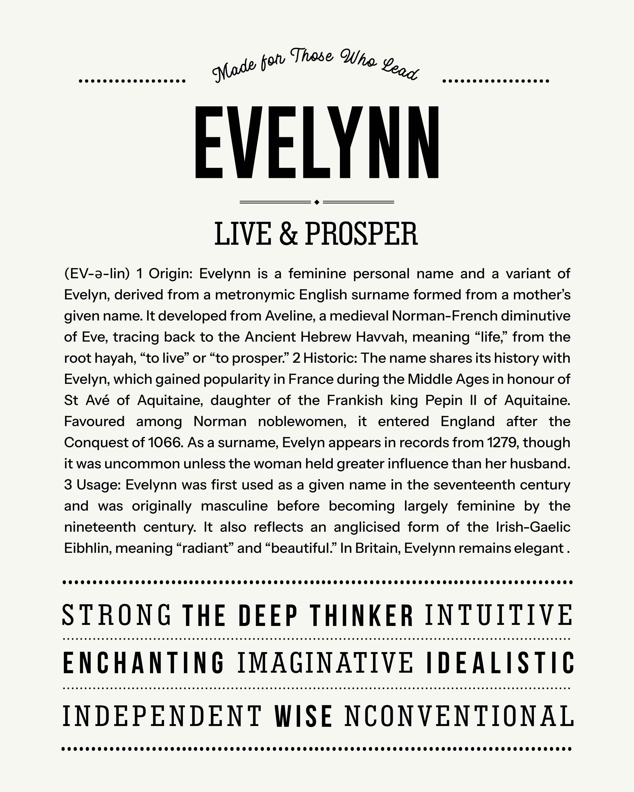 Evelynn | Personalised Name Meaning Print – Custom Name Art Gift