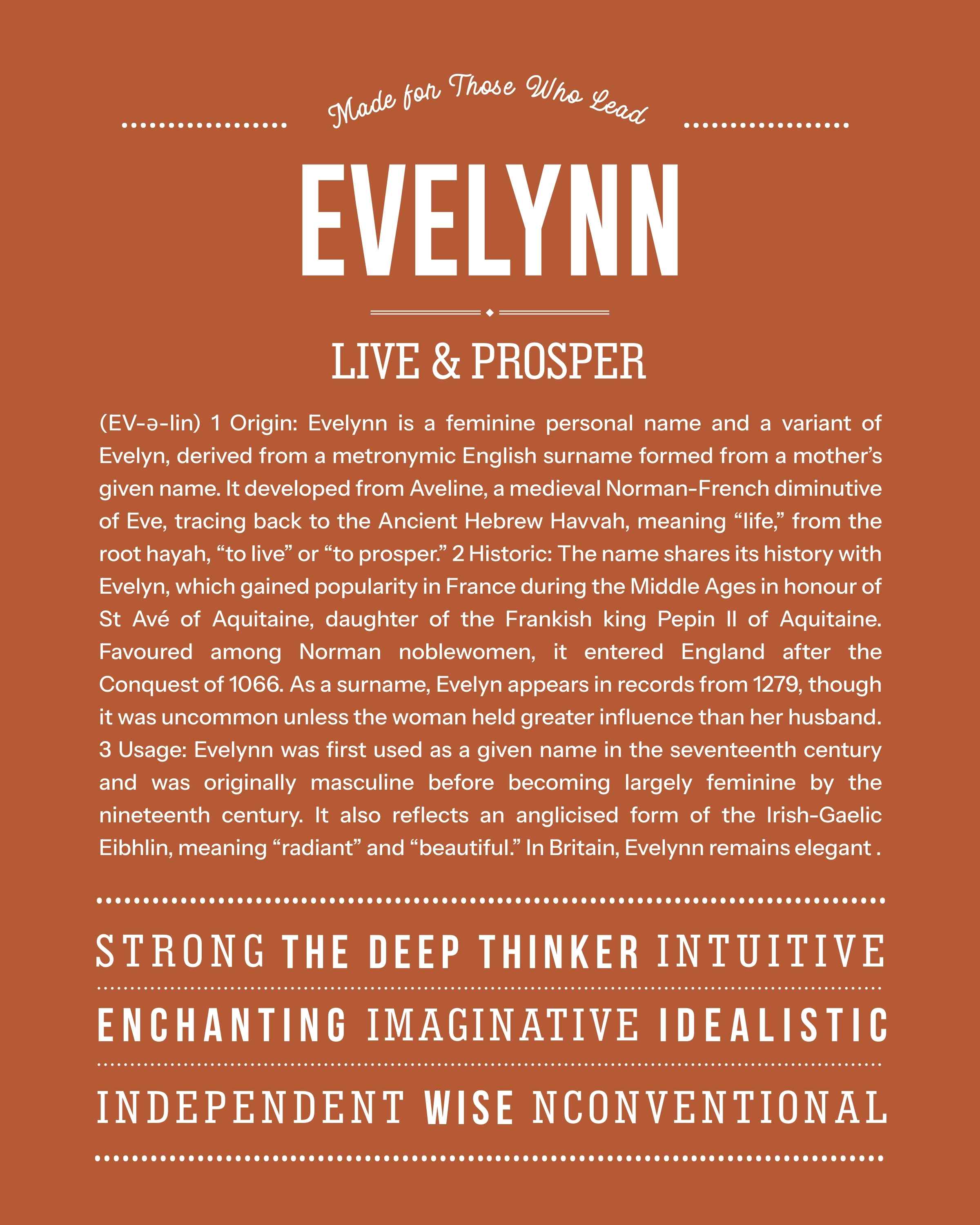Evelynn | Personalised Name Meaning Print – Custom Name Art Gift