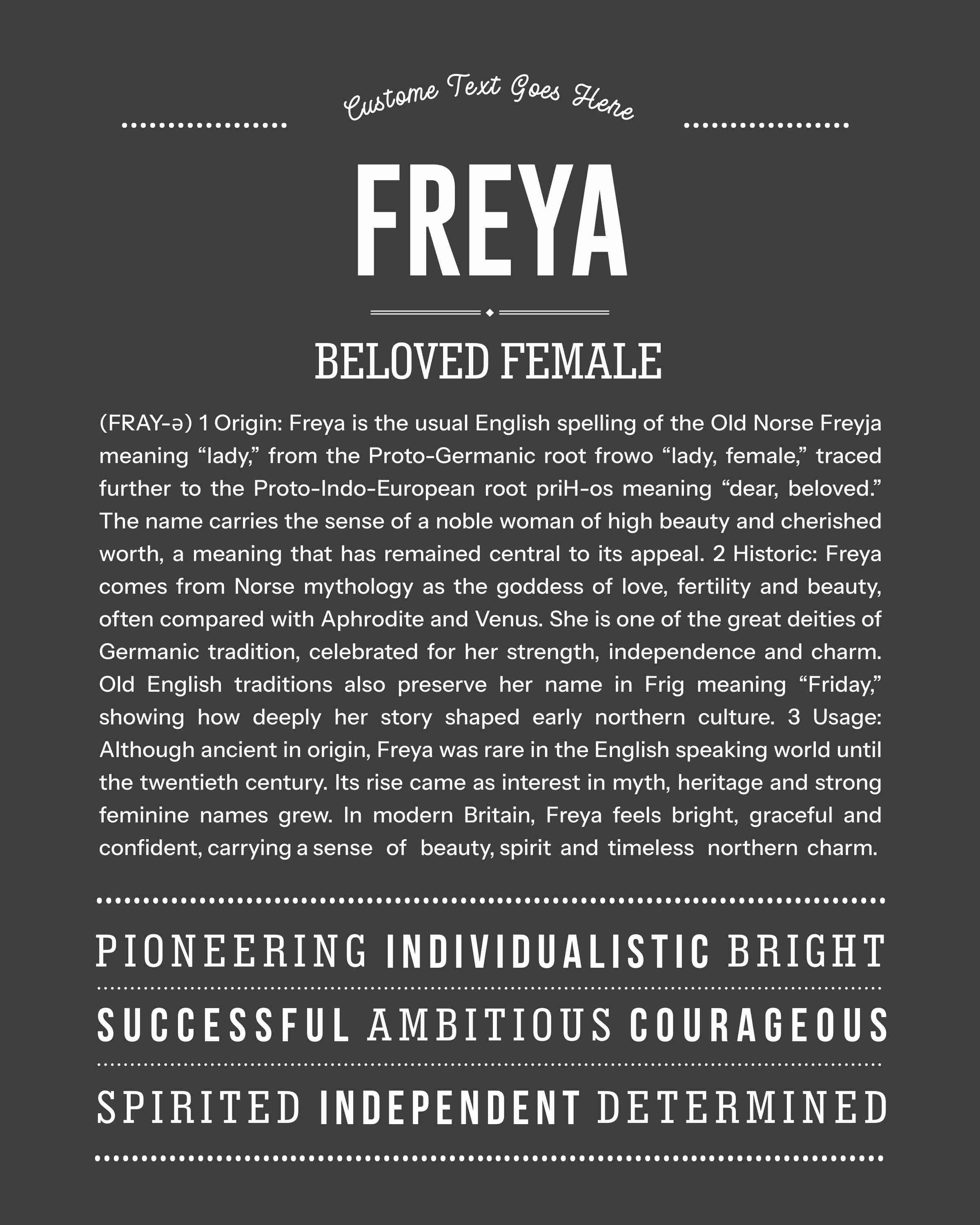 Freya | Personalised Name Meaning Print – Custom Name Art Gift