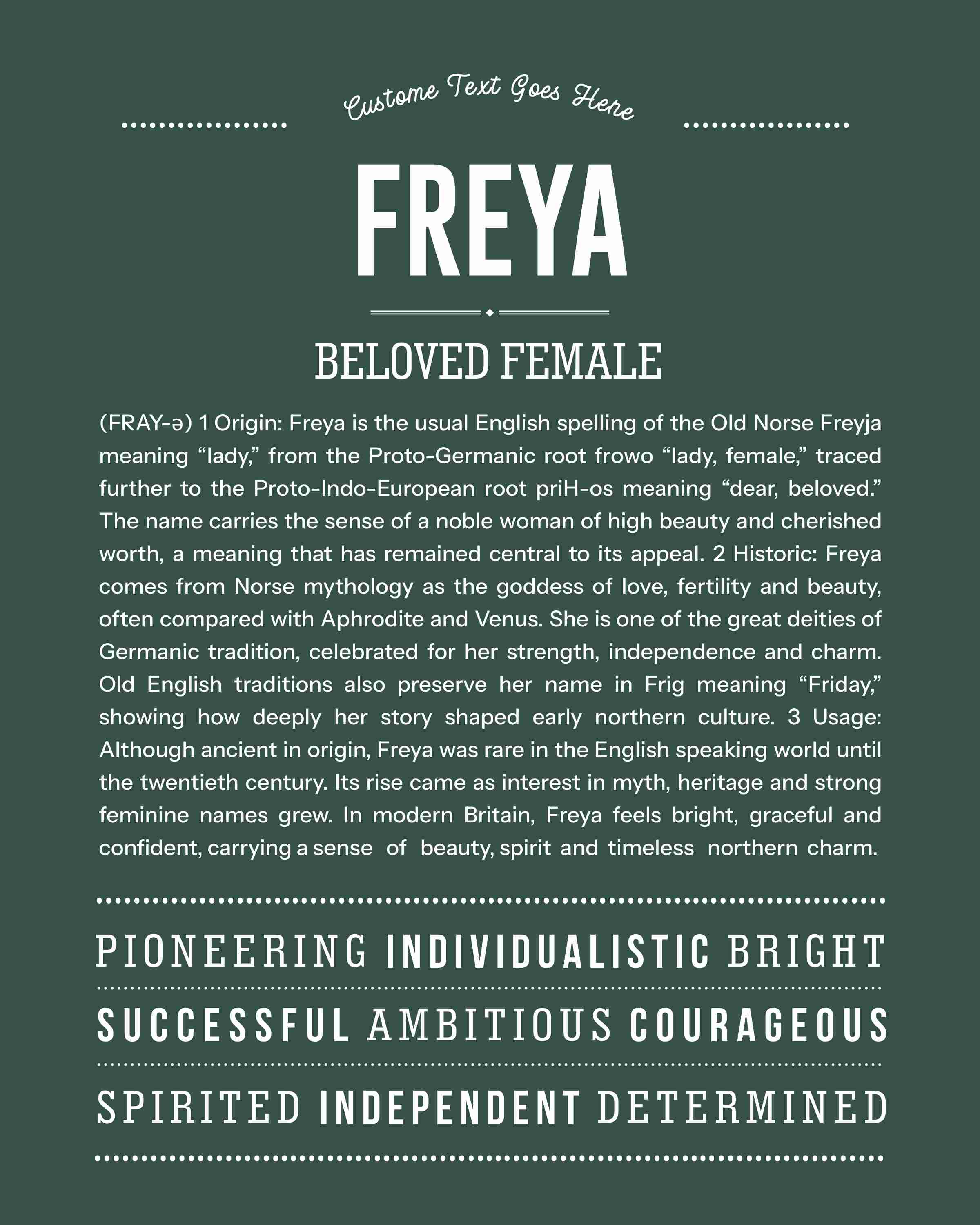 Freya | Personalised Name Meaning Print – Custom Name Art Gift
